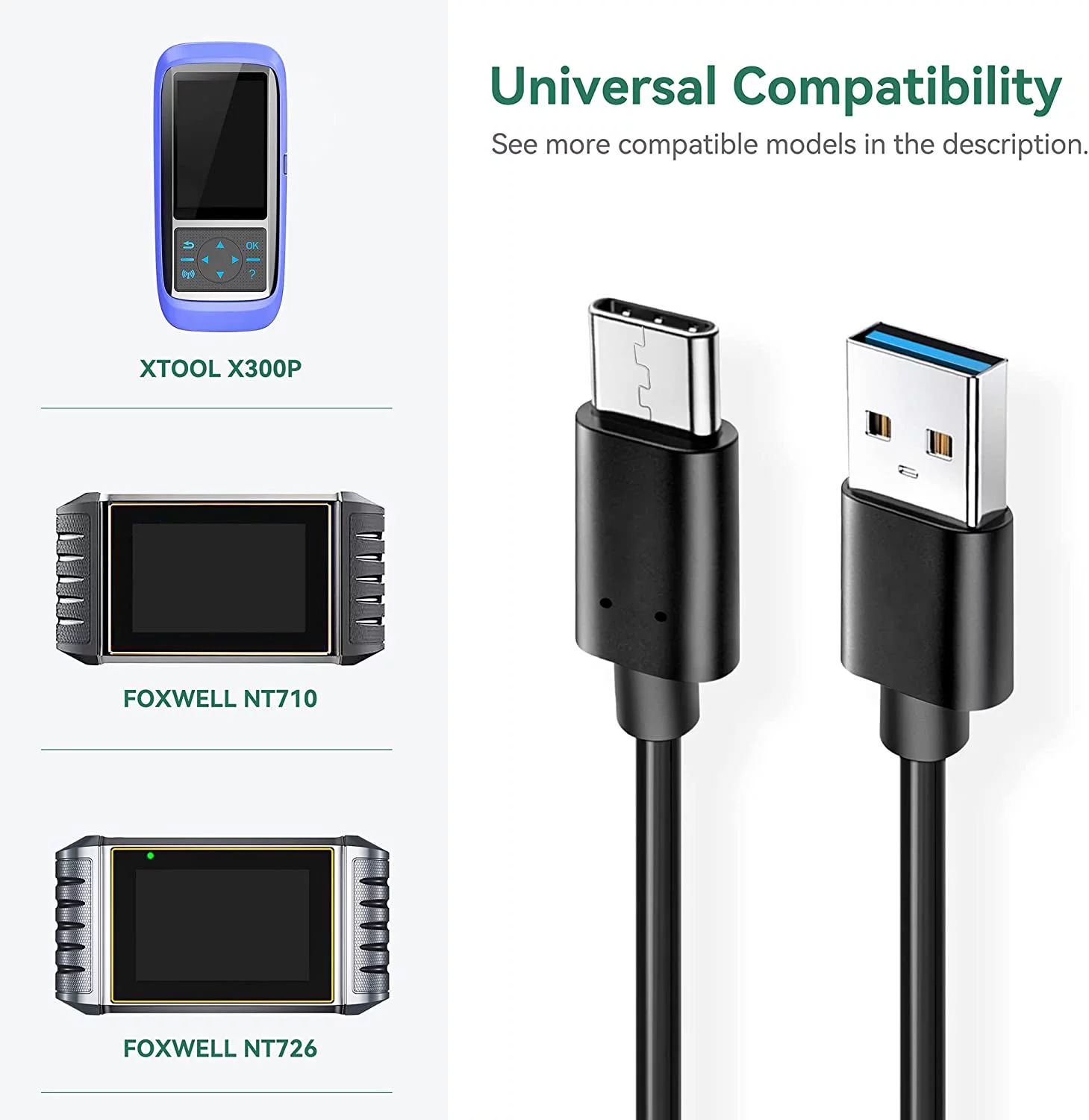 FITE ON Type-C Charging & Sync Cable Cord Replacement for FOXWELL NT710 NT726 Diagnostic Tool Scanner; XTOOL X300P Auto Diagnostic Tool OBD2 Scanner Power Cord