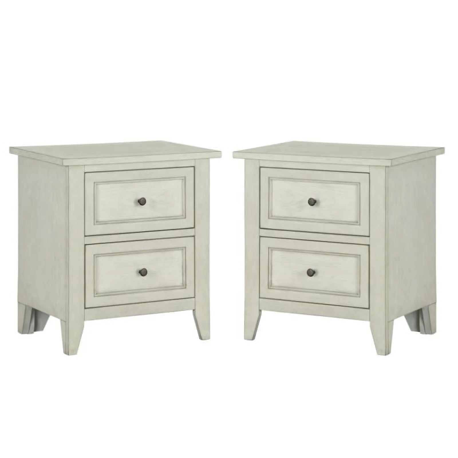 Home Square 2 Drawer Wood Nightstand Set in Weathered White (Set of 2)