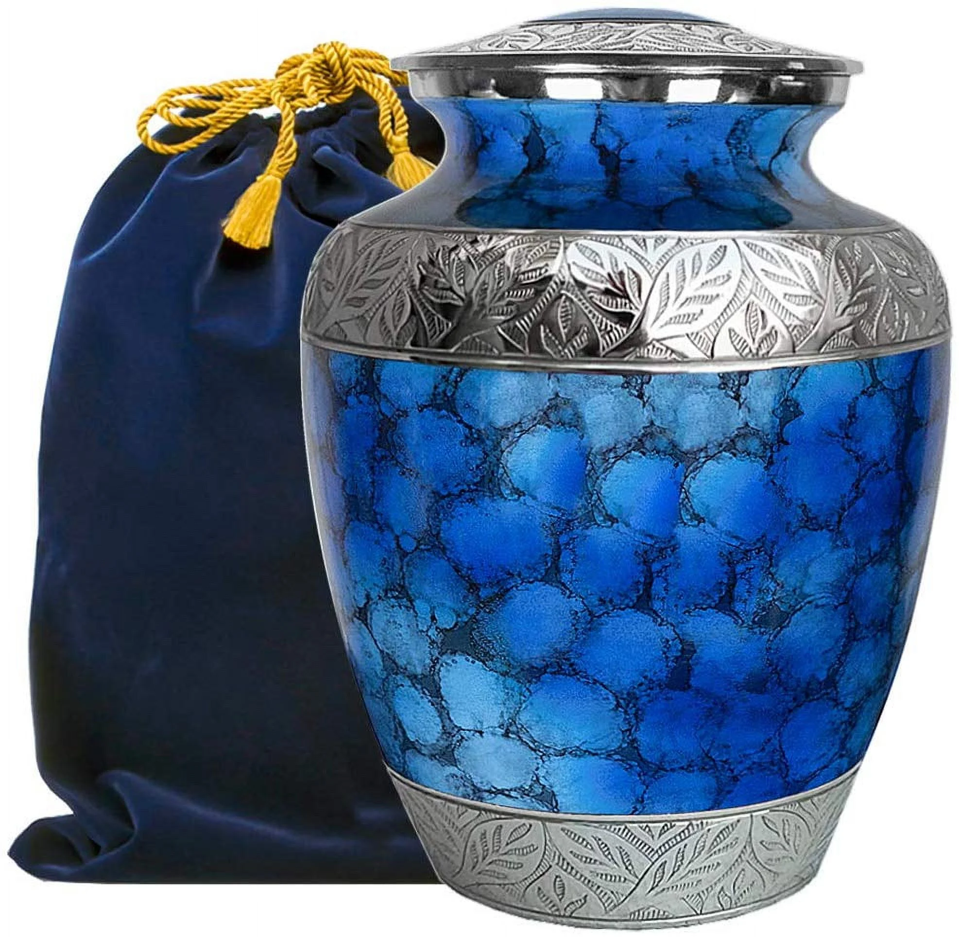 Trupoint Memorials Majestic Extra Large Blue Adult Urns For Cremation Ashes In Home, For up to 300 lb Person with Velvet Bag