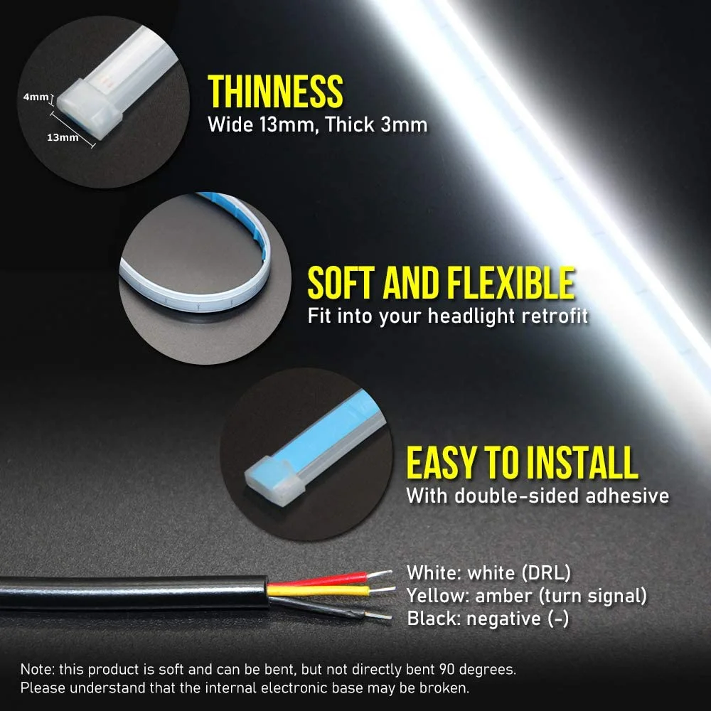 OPP ULITE Switchback Led Strip Light, Amber Turn Signal White DRL, 24 Inch Flexible Headlight Stirp Tube Lights (White Amber WYDT-60)