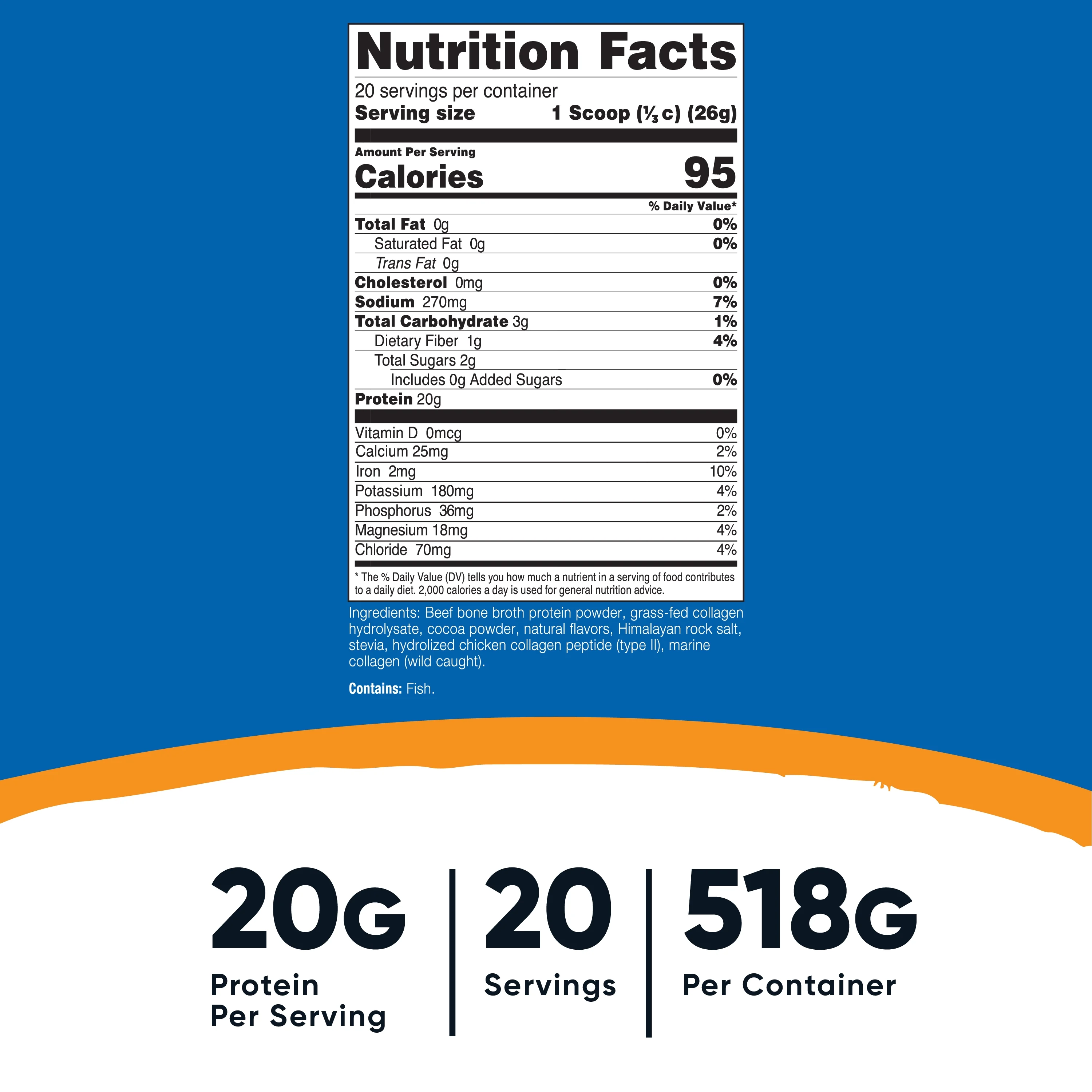 Nutricost Beef Bone Protein Powder + Multi Collagen (20 Servings) - Chocolate