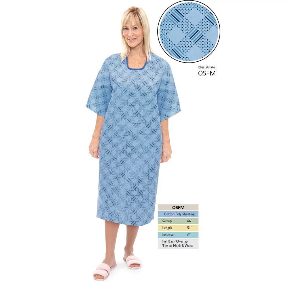 Nobles Health Care Unisex I.V Hospital Gowns -Blue/Green Squares Print - Pack of 4