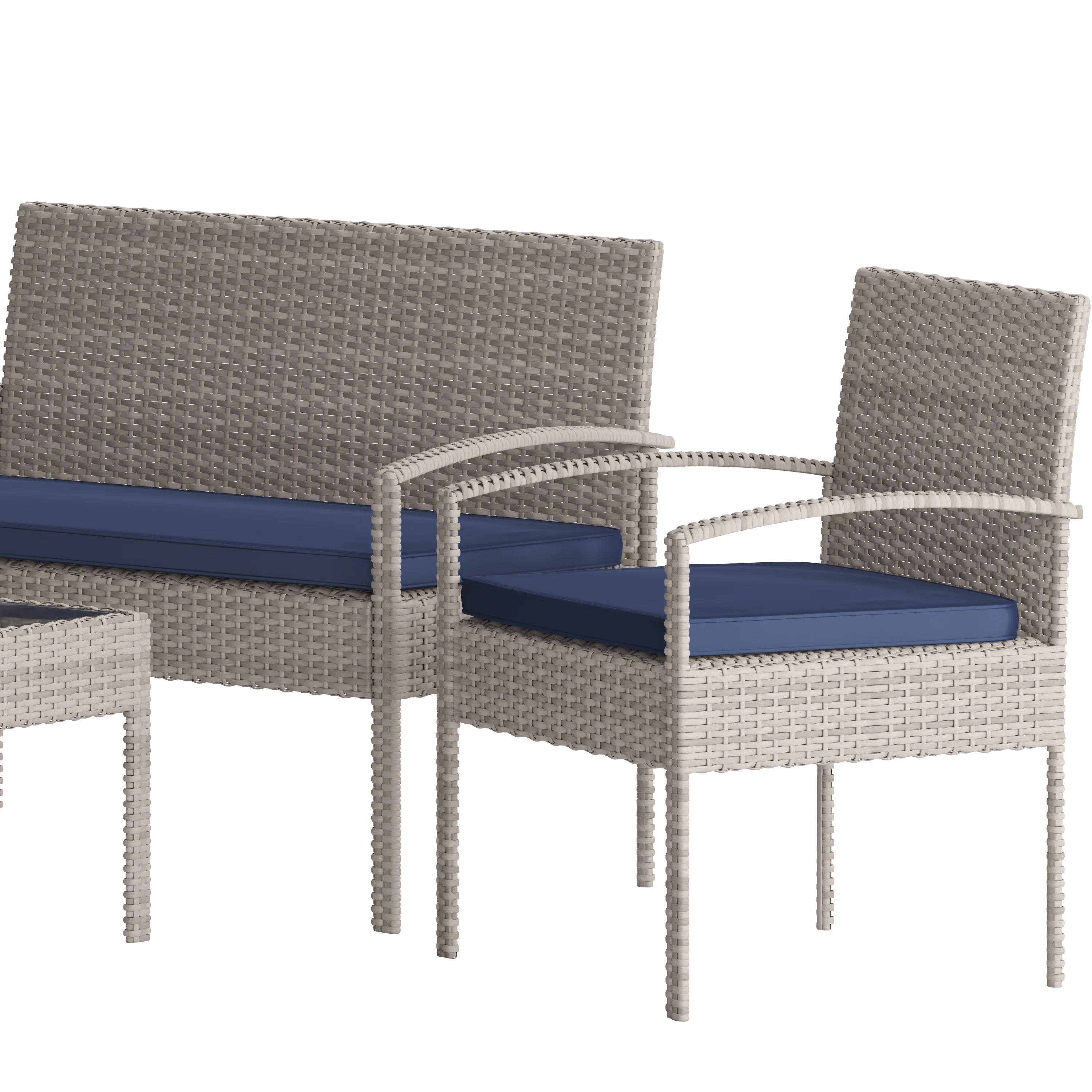 Flash Furniture Aransas Series 4 Piece Gray Patio Set with Steel Frame and Navy Cushions