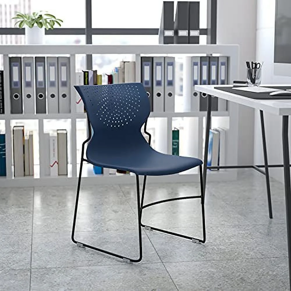 EMMA + OLIVER Home and Office Navy Full Back Stack Chair with Gray Frame - Guest Chair