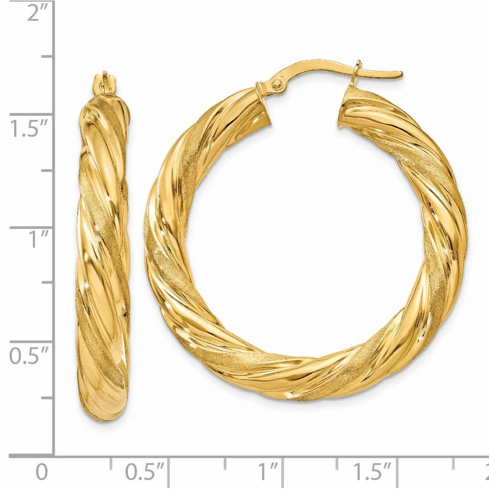 Primal Gold 14 Karat Yellow Gold Satin and Polished Twisted Hoop Earrings