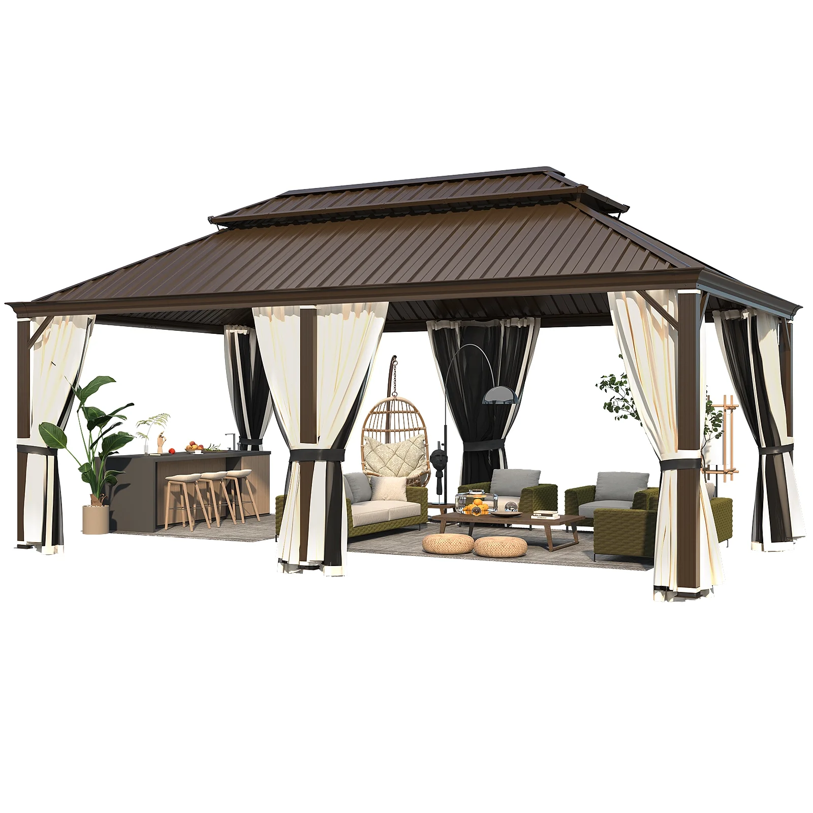 Richryce 12' X 20' Hardtop Gazebo Aluminum Frame Gazebo with Galvanized Steel Double Roof