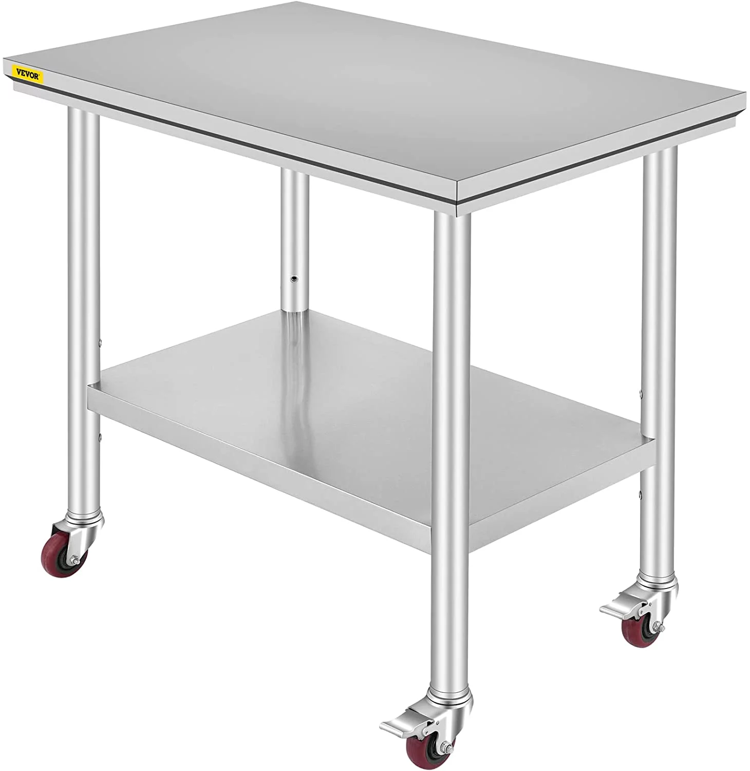 U-SHARE Mophorn Stainless Steel Work Table 36x24 Inch with 4 Wheels, Casters Heavy Duty Food Prep Worktable for Commercial Kitchen Restaurant, Silver