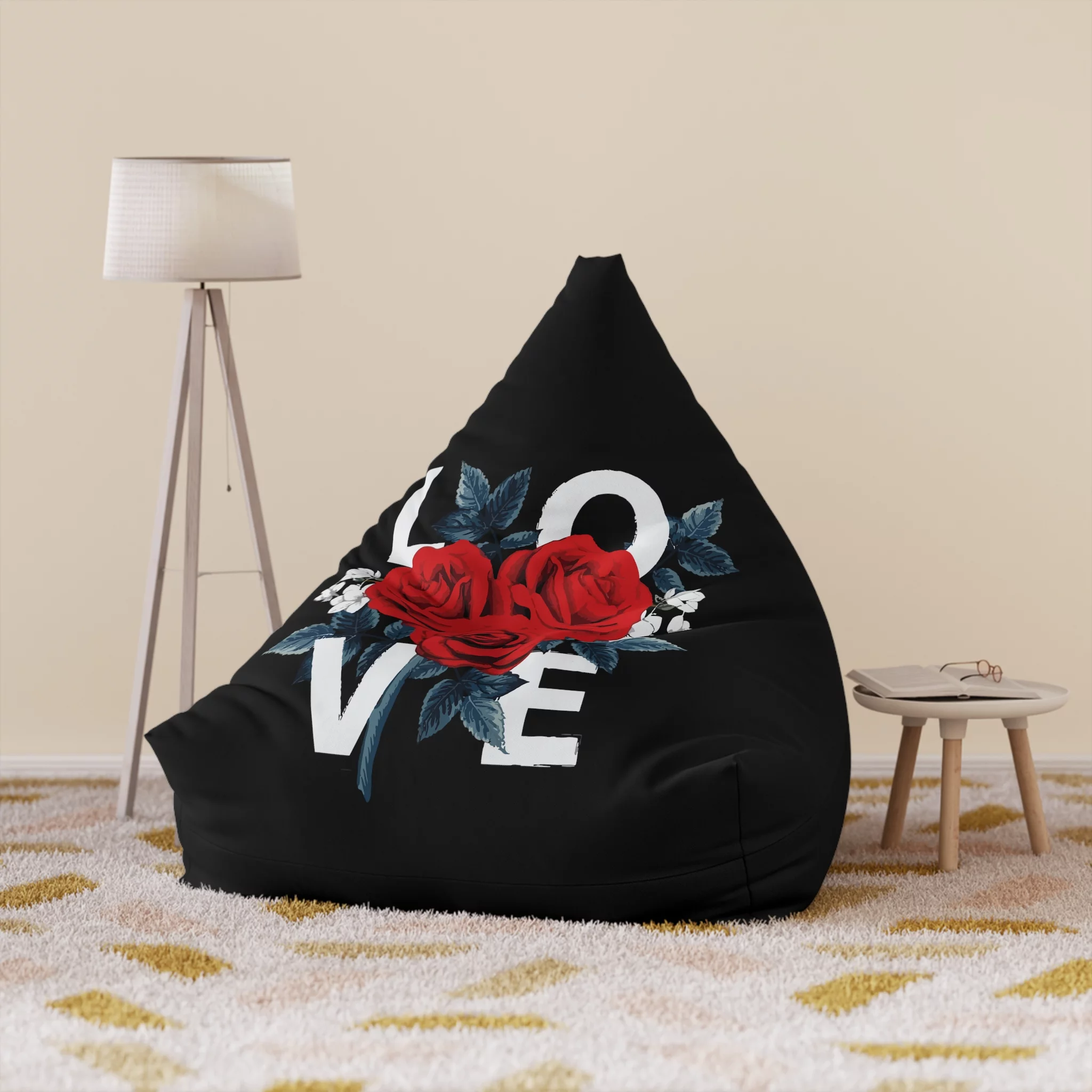 Red Roses Love Bean Bag Chair Cover, home gifts, custom bean bag chair, home decor, gifts