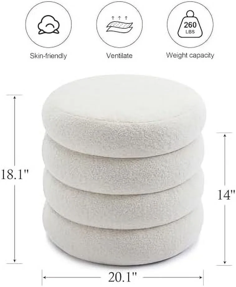 YPDCHB Boucle  Ottoman  Round Foot  Stool Seat for Living Room  Off-White Vanity Foot Ottoman Pouf  Soft Tufted Footstool Seat with Removable Lid for Entry Table    Girl Gifts