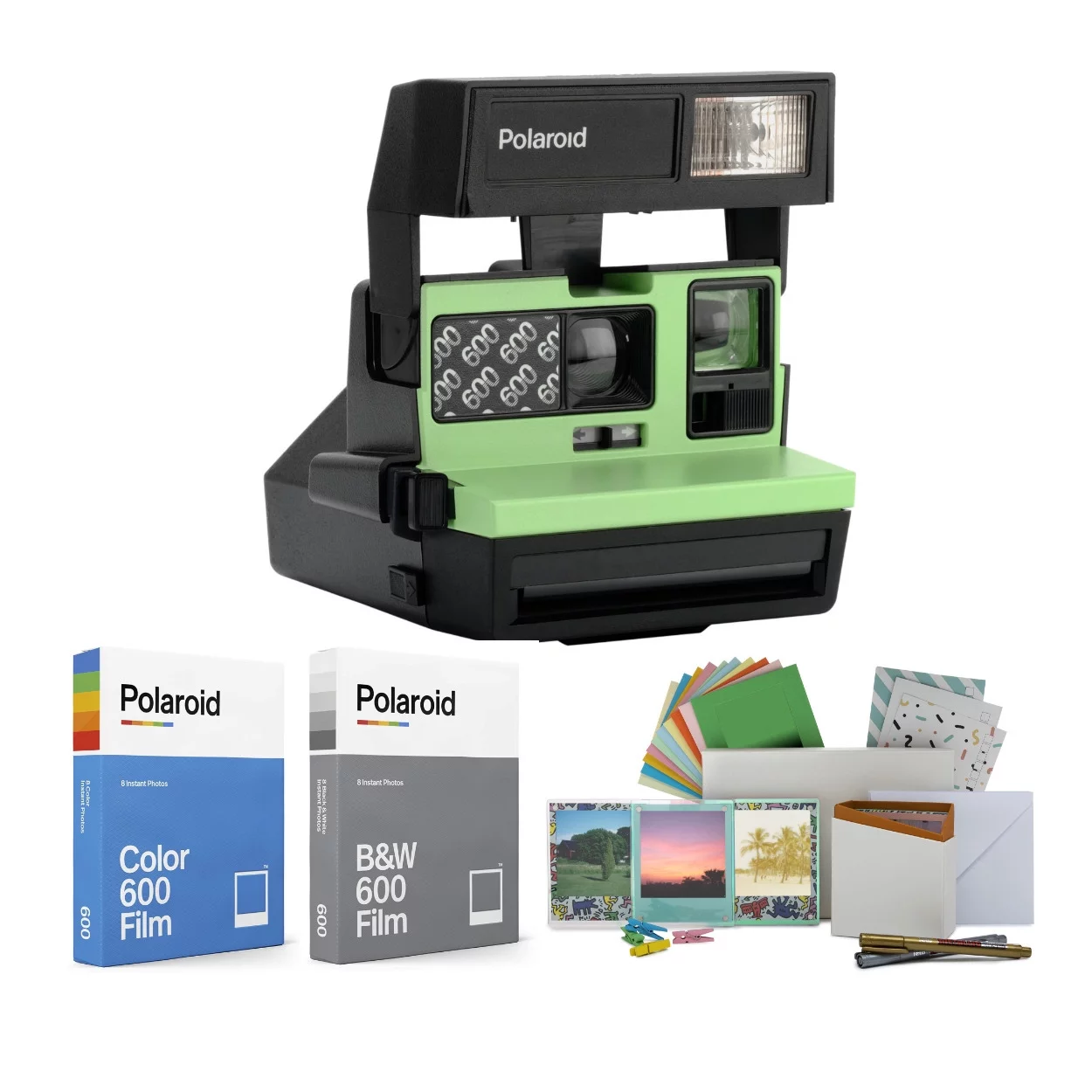 Polaroid 600 Instant Film Camera (Mint Green) w/Color, B&W Film & Photobox Kit