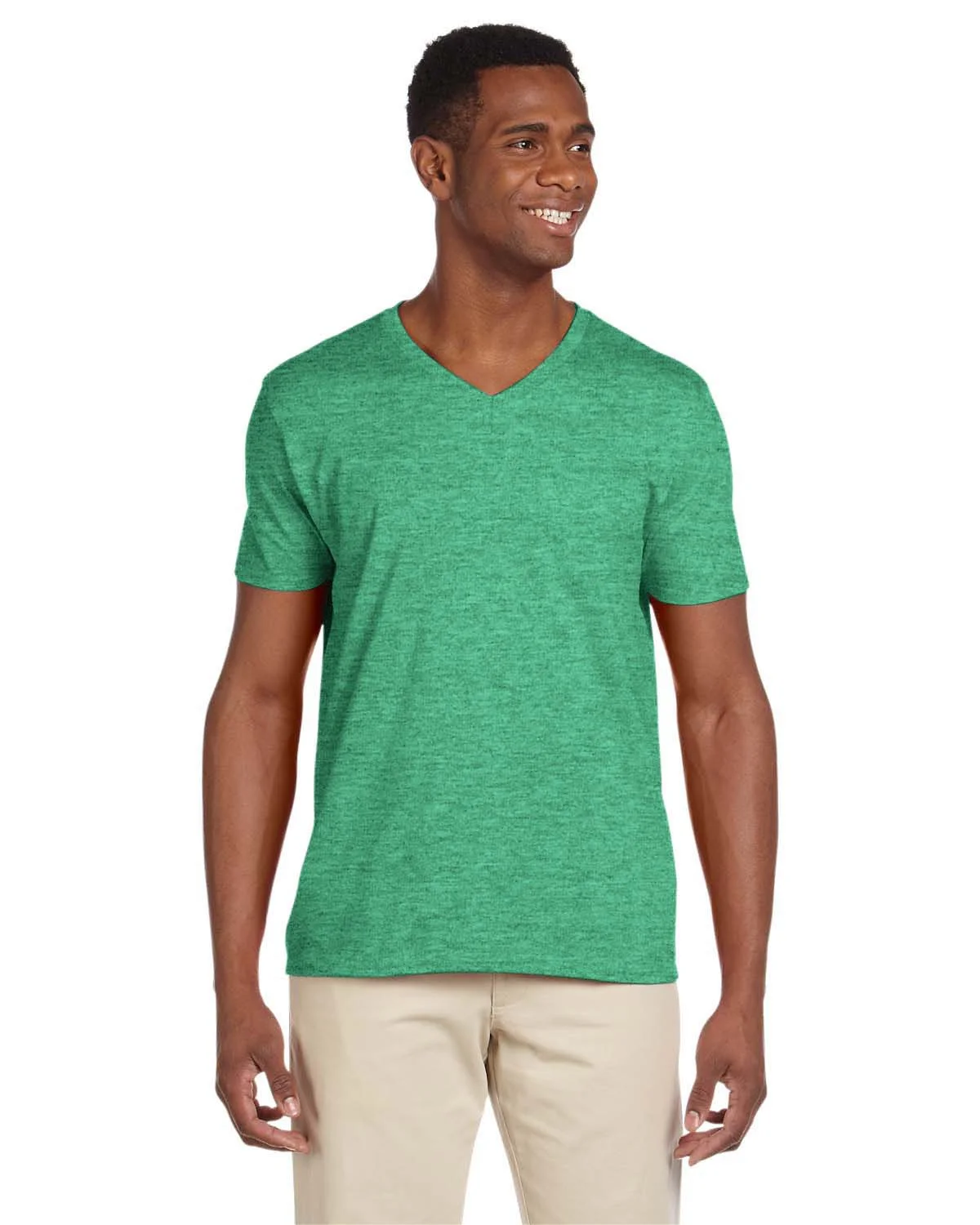 Gildan Softstyle Adult V-Neck Tee , 64V00 , HTHR IRISH GREEN , Medium