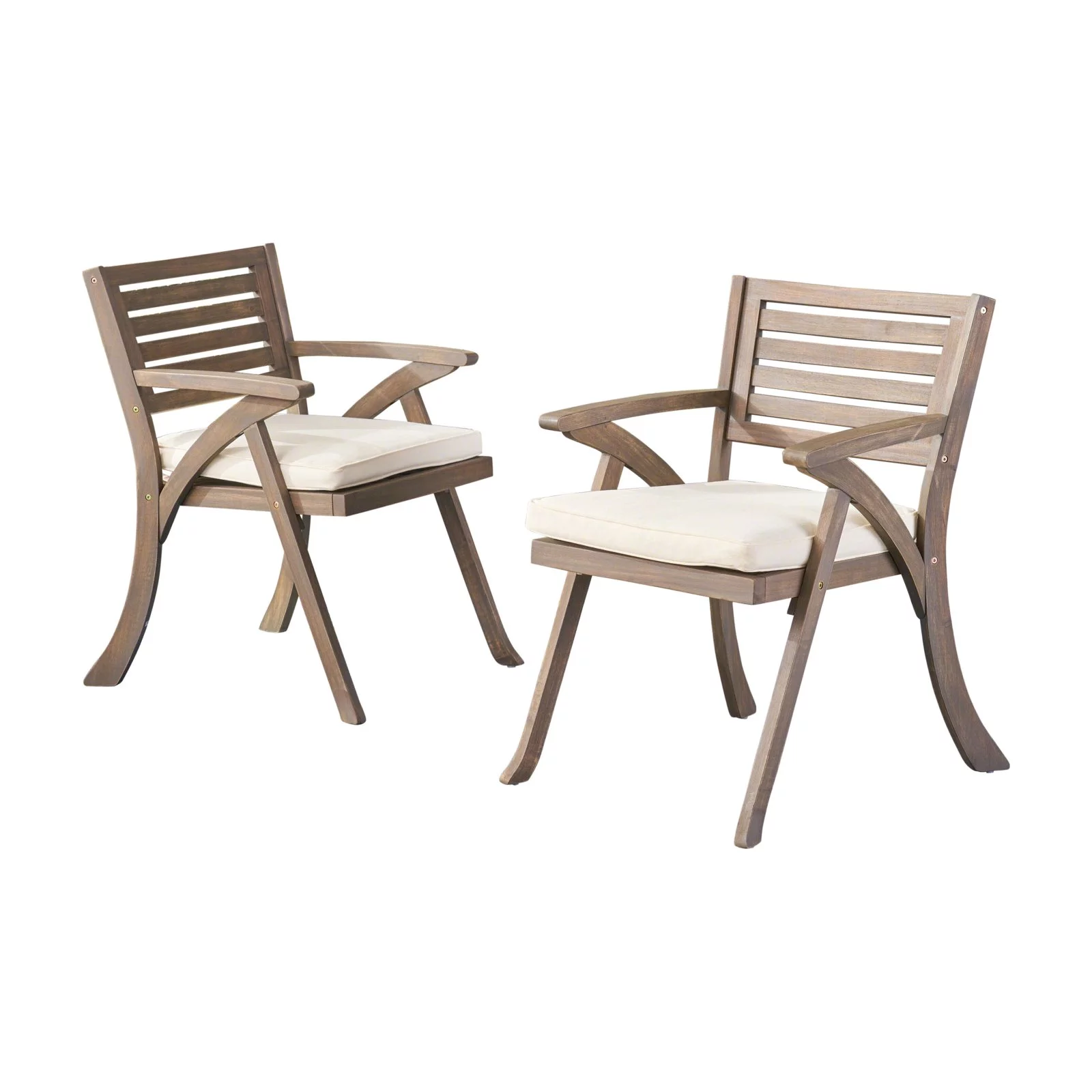 Christopher Knight Home Hermosa Outdoor Acacia Wood Dining Chair (Set of 2) by  - N/A gray + crème cushion