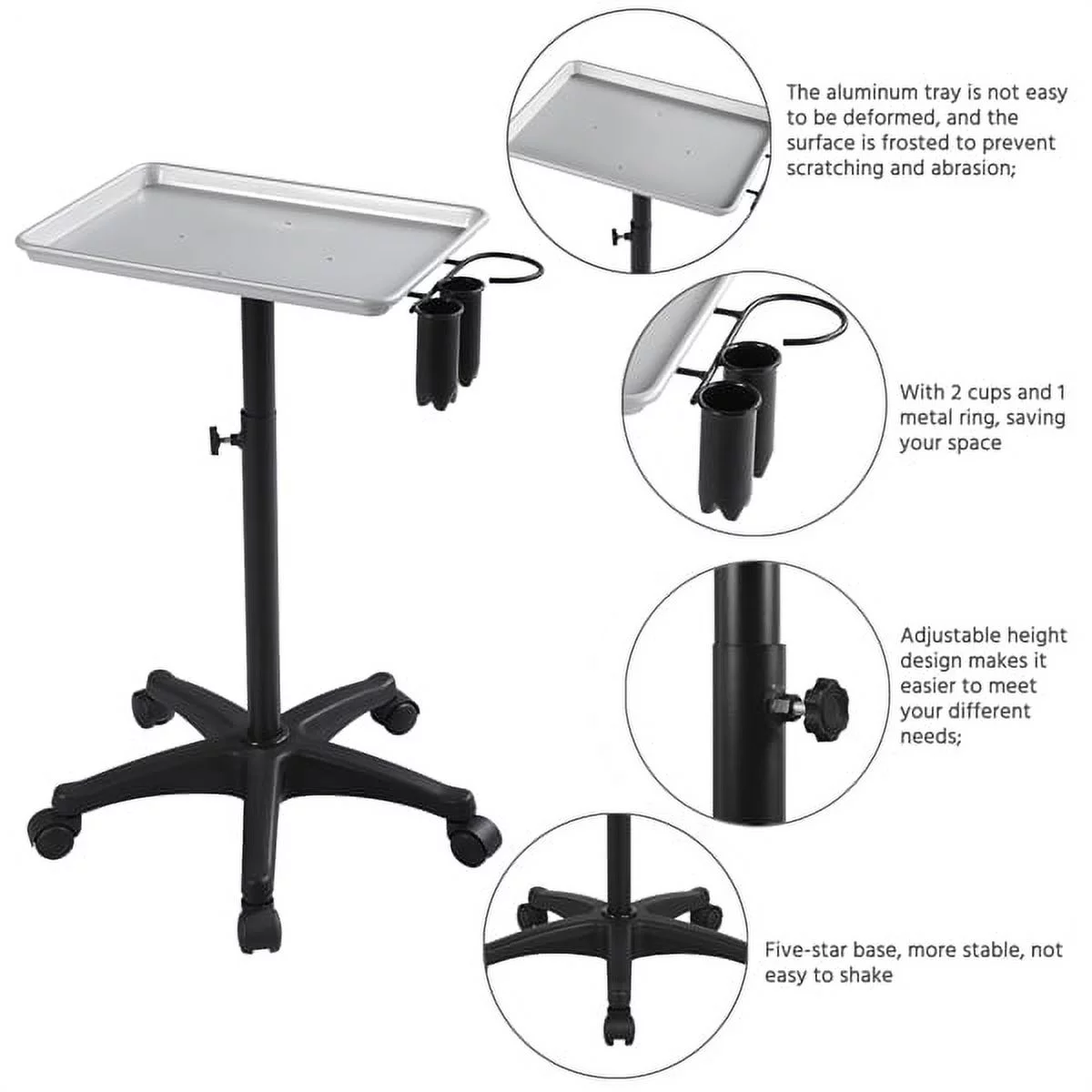 Alden Design Professional Rolling Salon Silver Tray Trolley Cart