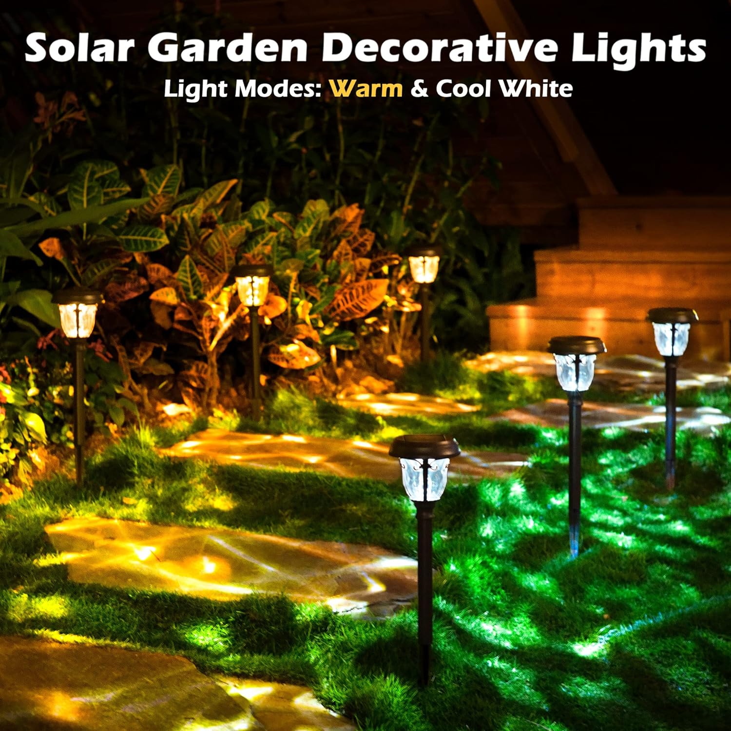 Solar Pathway Lights, 6 Pack Metal Solar Powered Garden Lights, RGB/Warm LED Glass Stainless Steel Landscape Lighting for Yard Lawn Garden