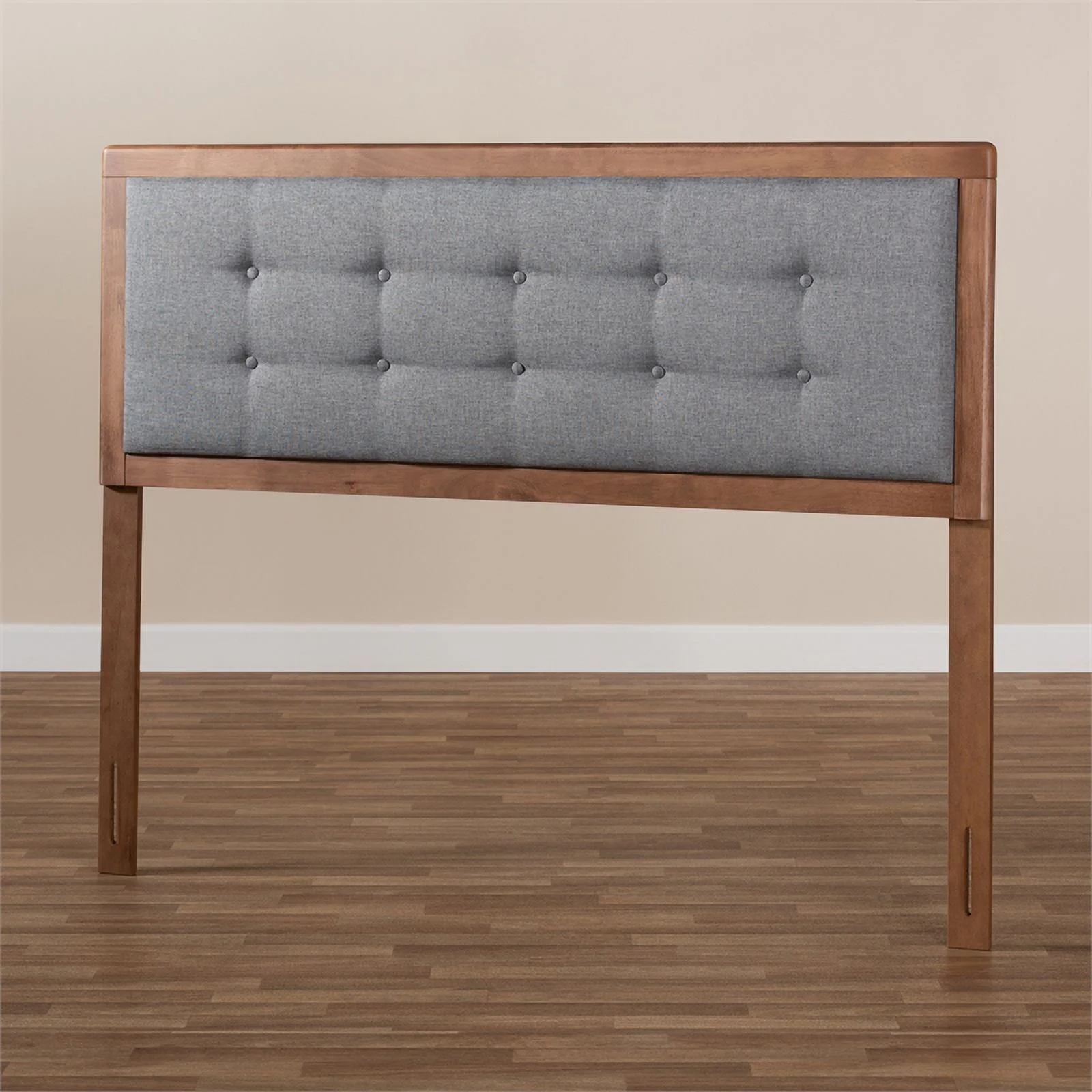 Bowery Hill Mid-Century Wood Tufted King Headboard in Dark Gray