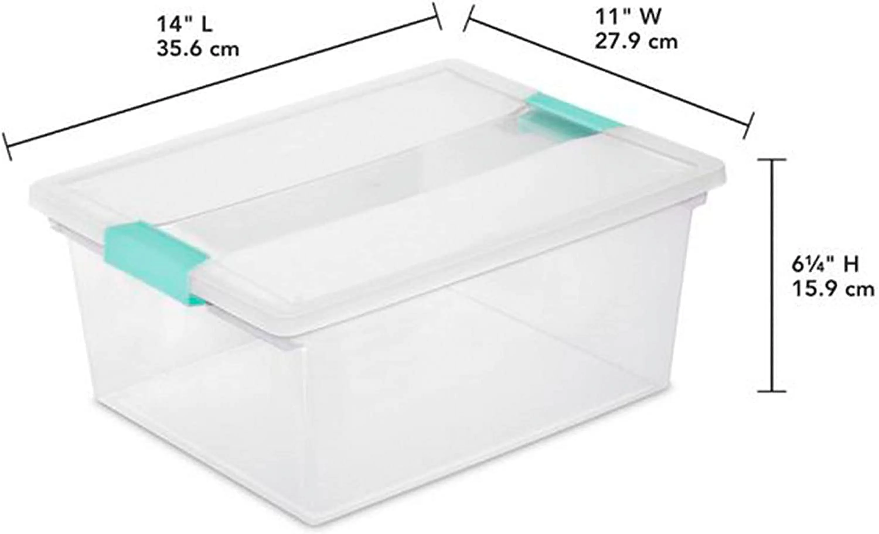 Deep Clip Box, Stackable Small Storage Bin with Latching Lid, Plastic Container to Organize Paper, Office, Home, Clear Base and Lid, 12-Pack