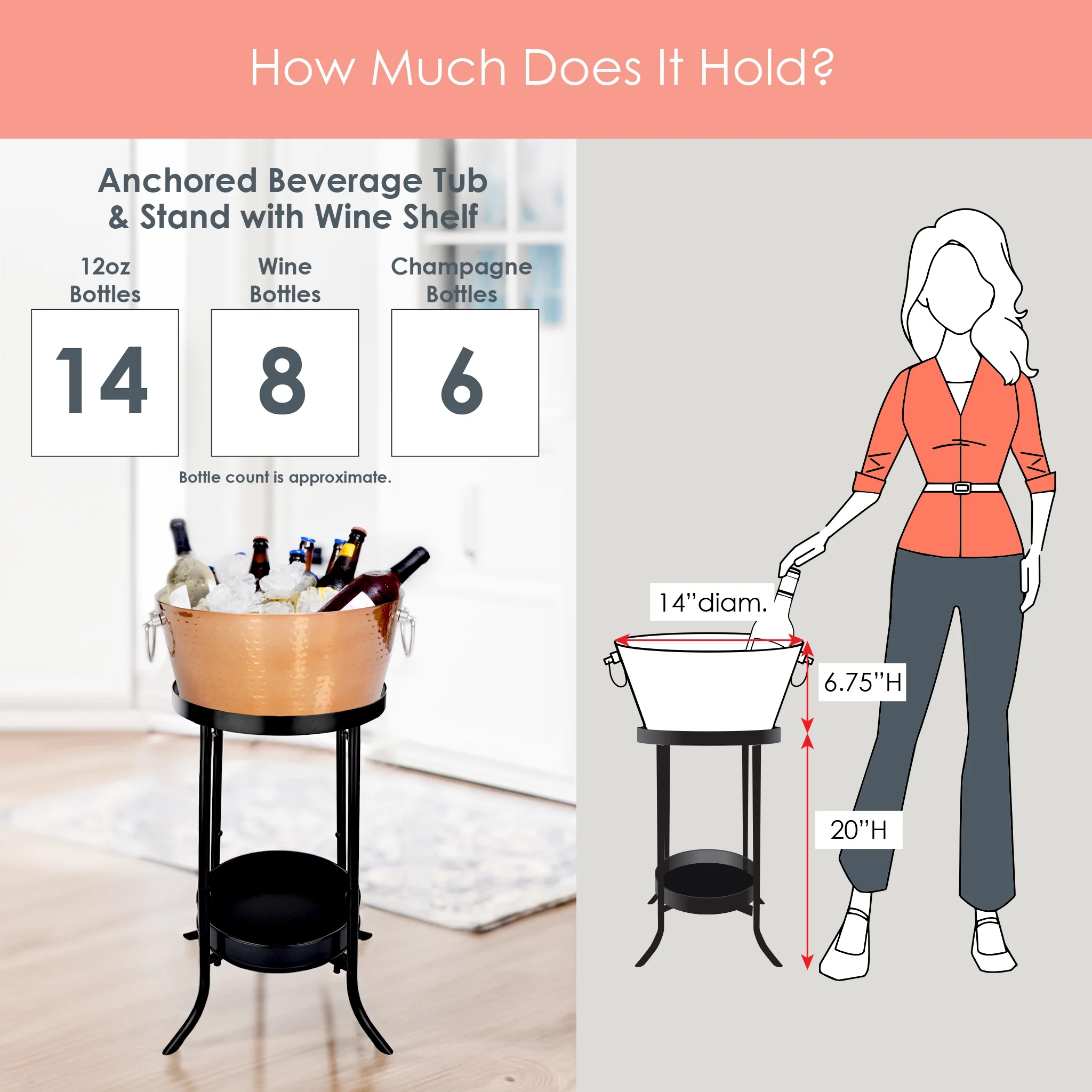 BREKX Rose Copper Stainless Beverage Tub with 26-inch Iron Stand (Model AnchRCSTANDx2)