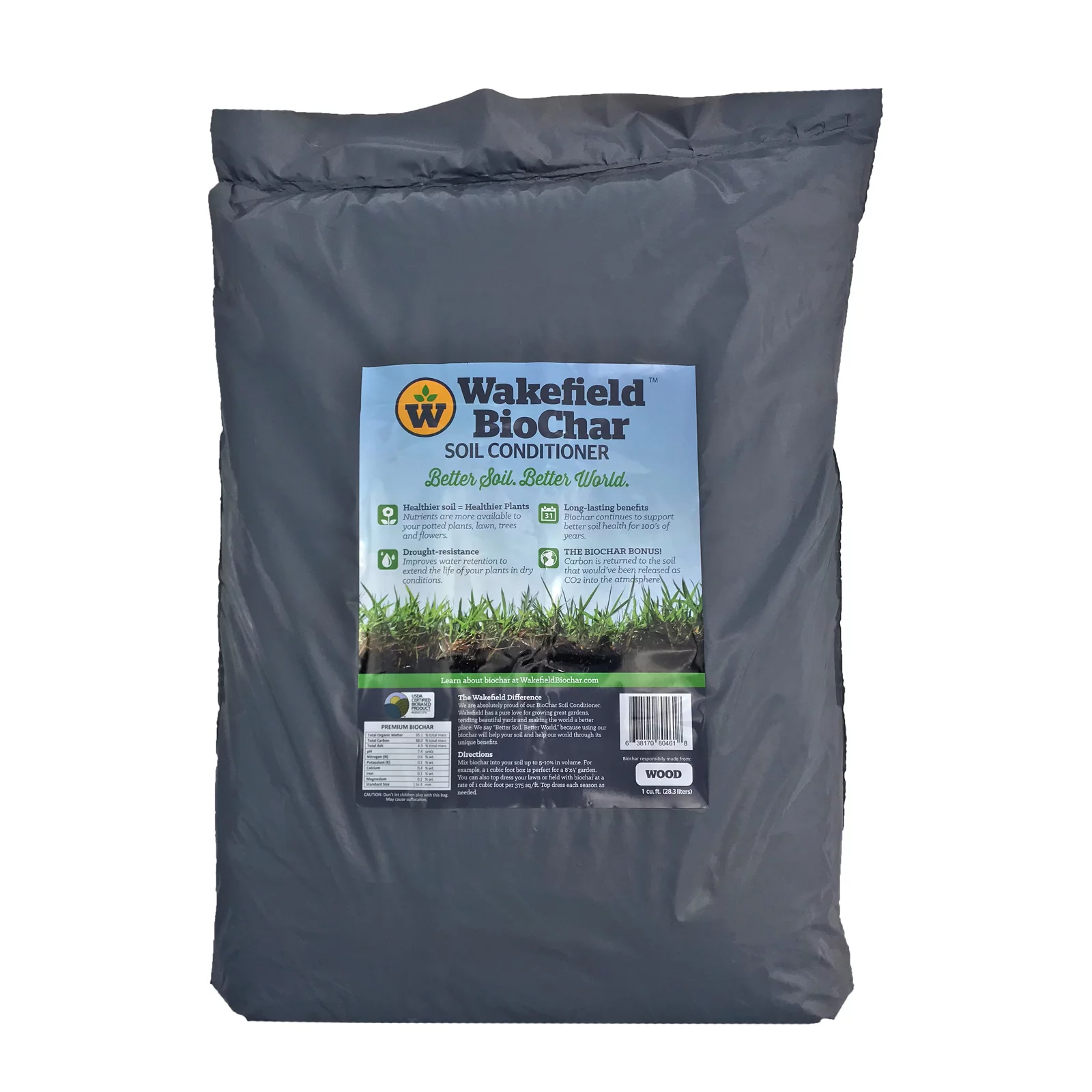 Wakefield 1 Cu Ft Bag Premium Biochar Organic Garden Soil Conditioner (2 Pack)