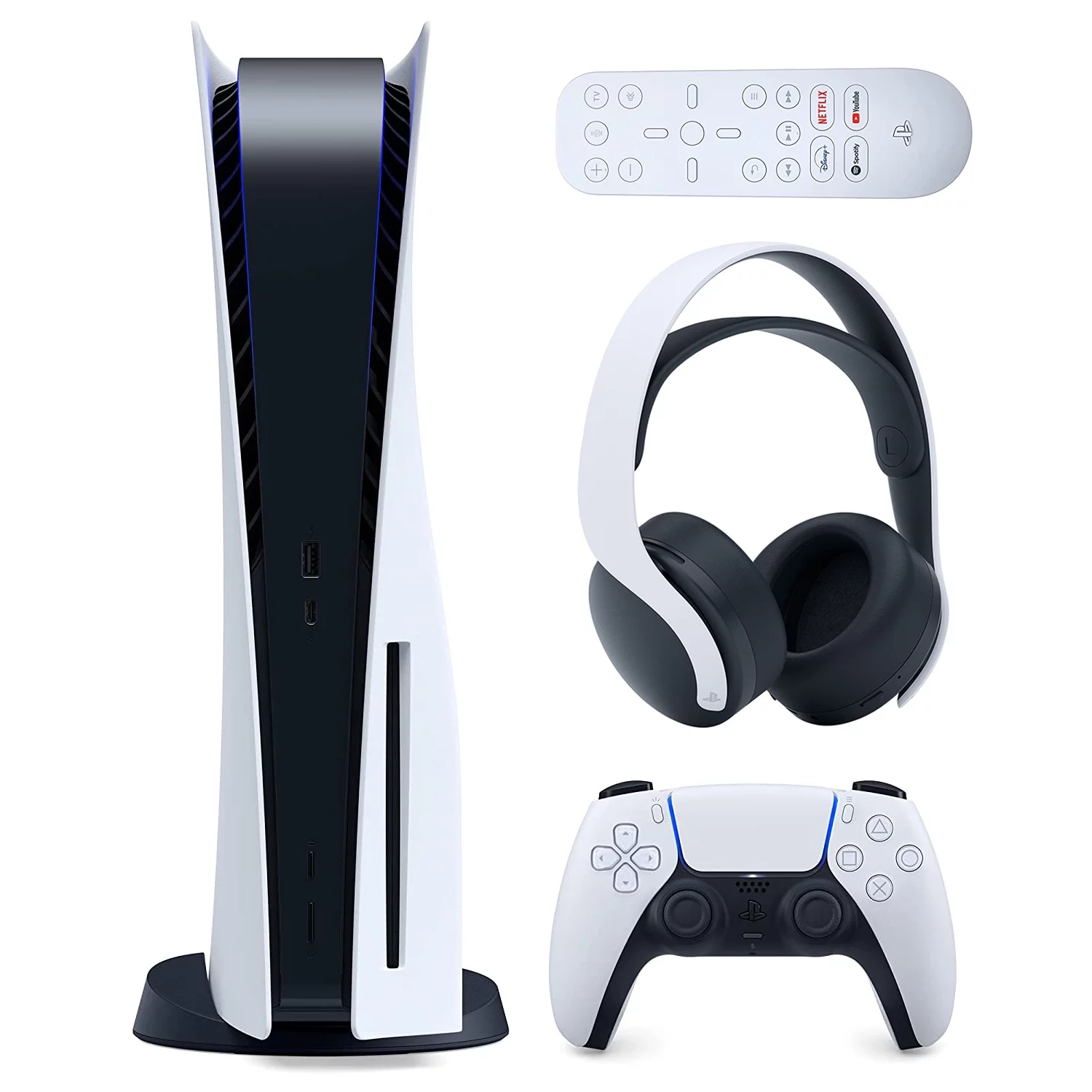 Sony Playstation 5 Disc Version (Sony PS5 Disc) with Headset, Media Remote and Cleaning Cloth Bundle