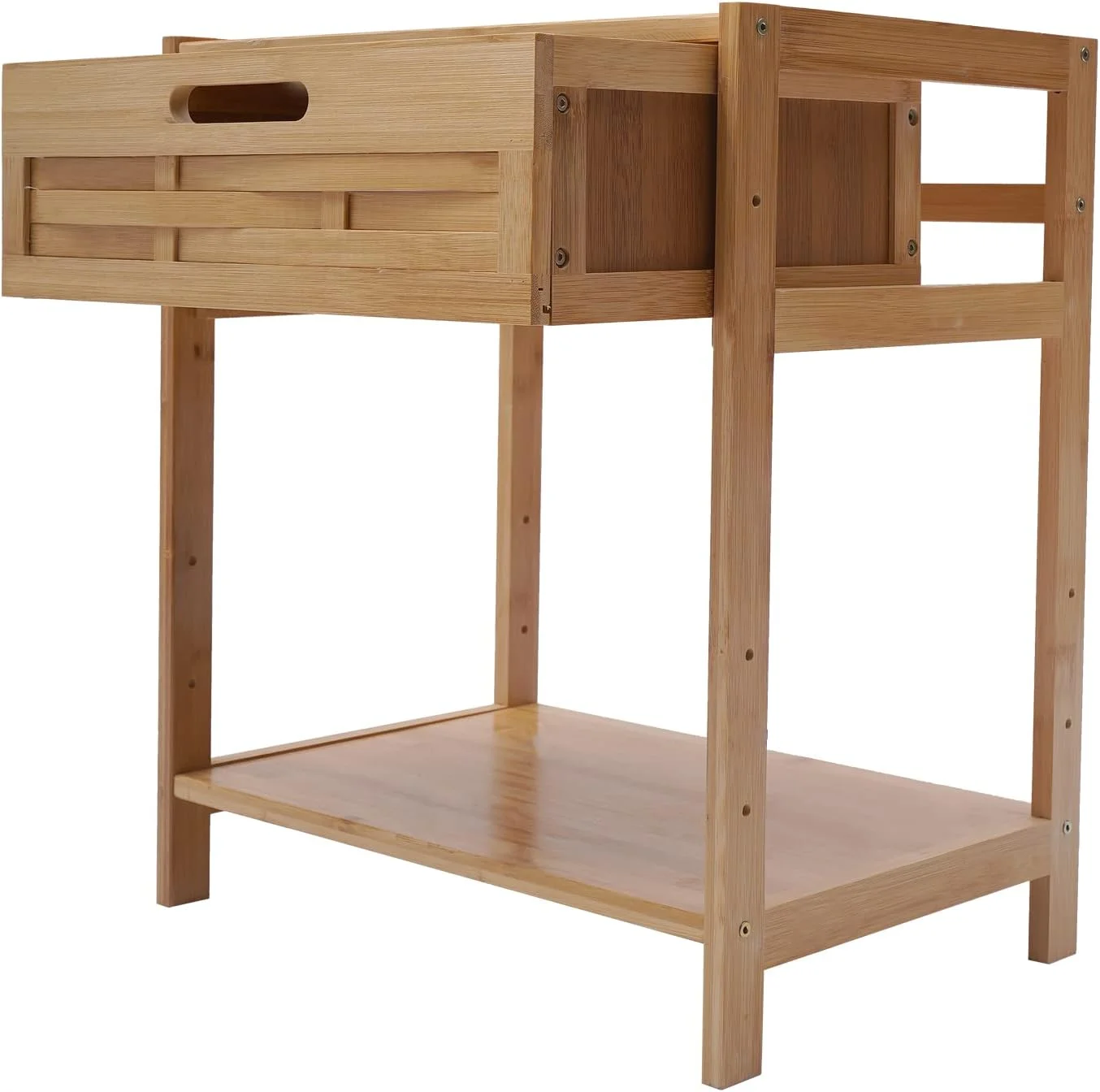 Bamboo Nightstand Cabinet Storage Table Side End Table Bedroom Storage Display Shelf Modern Desk with 1 Drawer for Bedroom, Lounge, Living Room