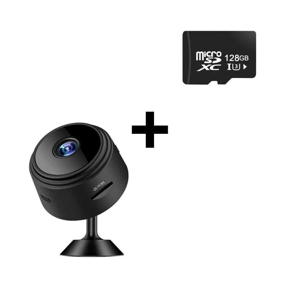 1PC Mini Camera + 128GB TF Card 2x 1080P HD WIFI Camera Wireless Outdoor CCTV IP PTZ Smart Home Security IR Cam