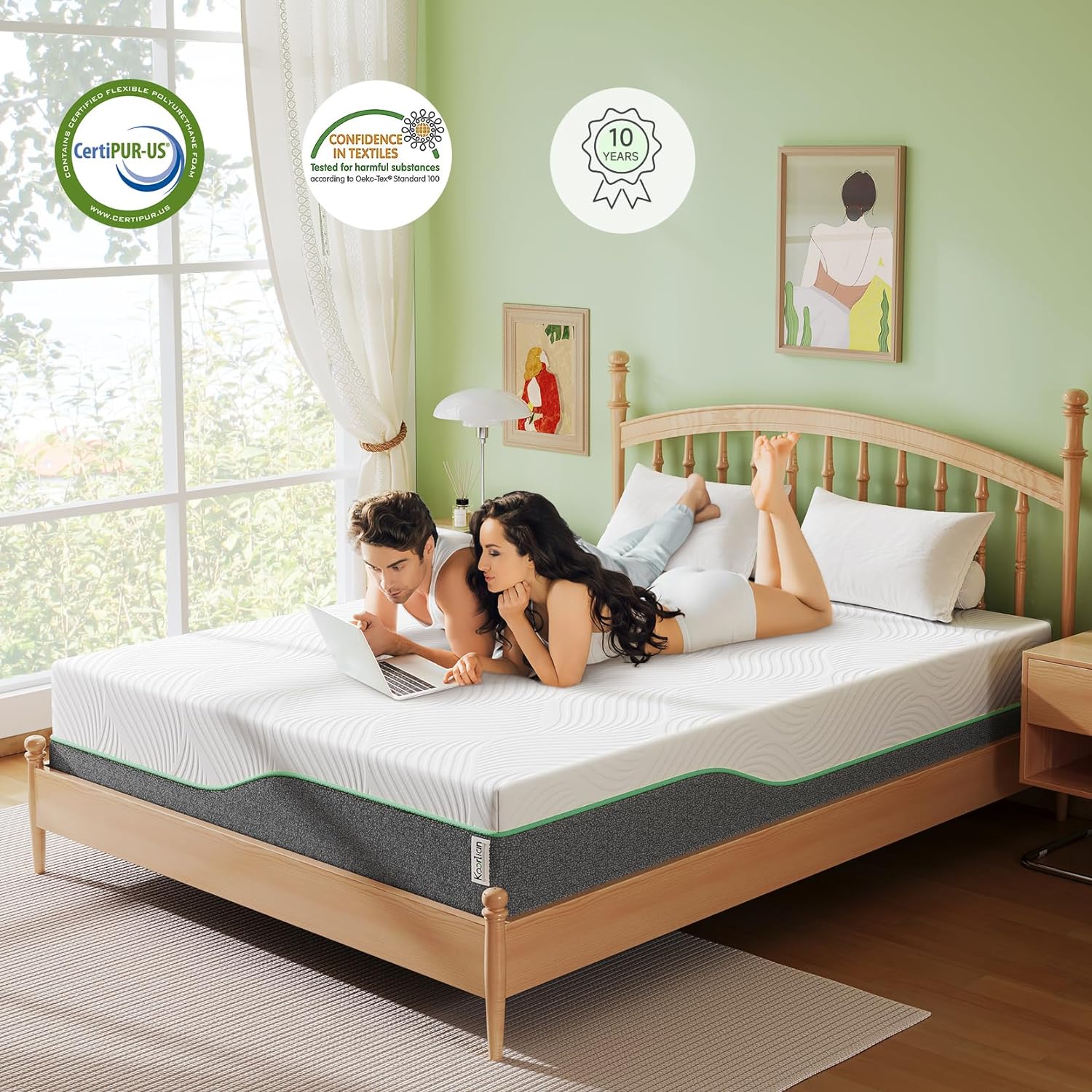 YILAN King Size Mattress, 10 Inch Gel Memory Foam Mattress in a Box with Breathable Knitted Cover, Pressure Relief Supportive King Mattress with Motion Isolation, Green