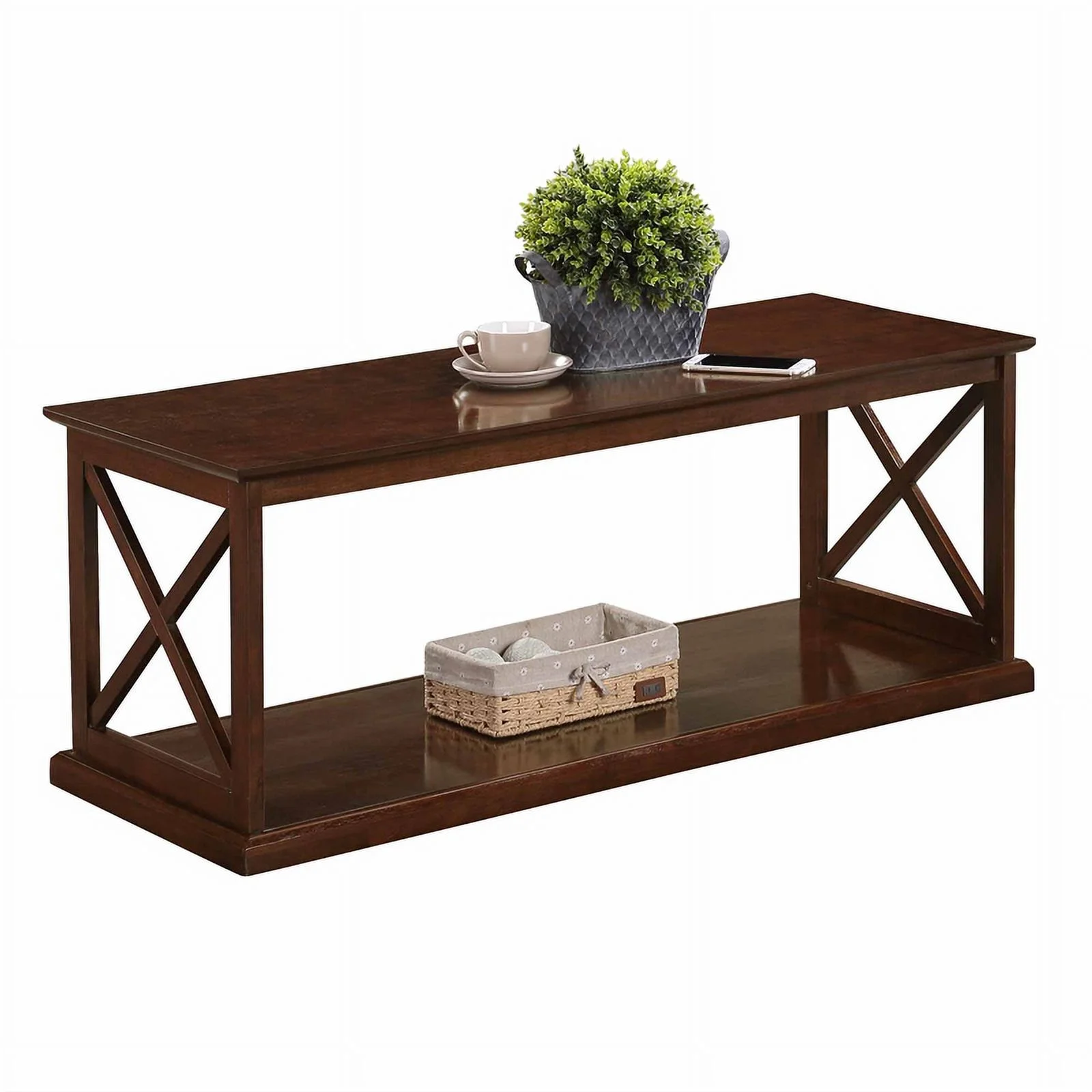 Pemberly Row Coffee Table with Shelf in Espresso Wood Finish with 