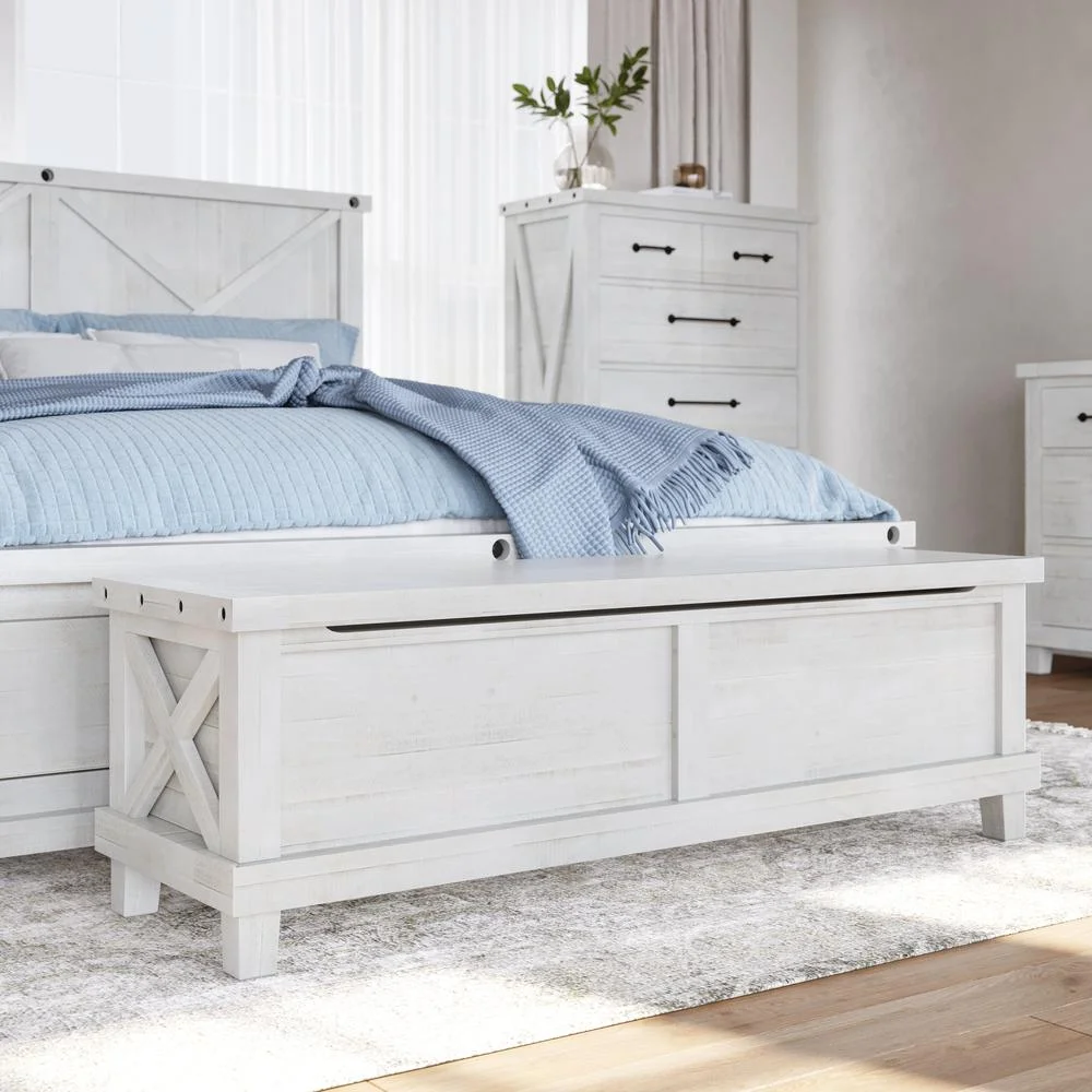 Modus Furniture Yosemite Solid Wood Blanket Box in Rustic White - 19