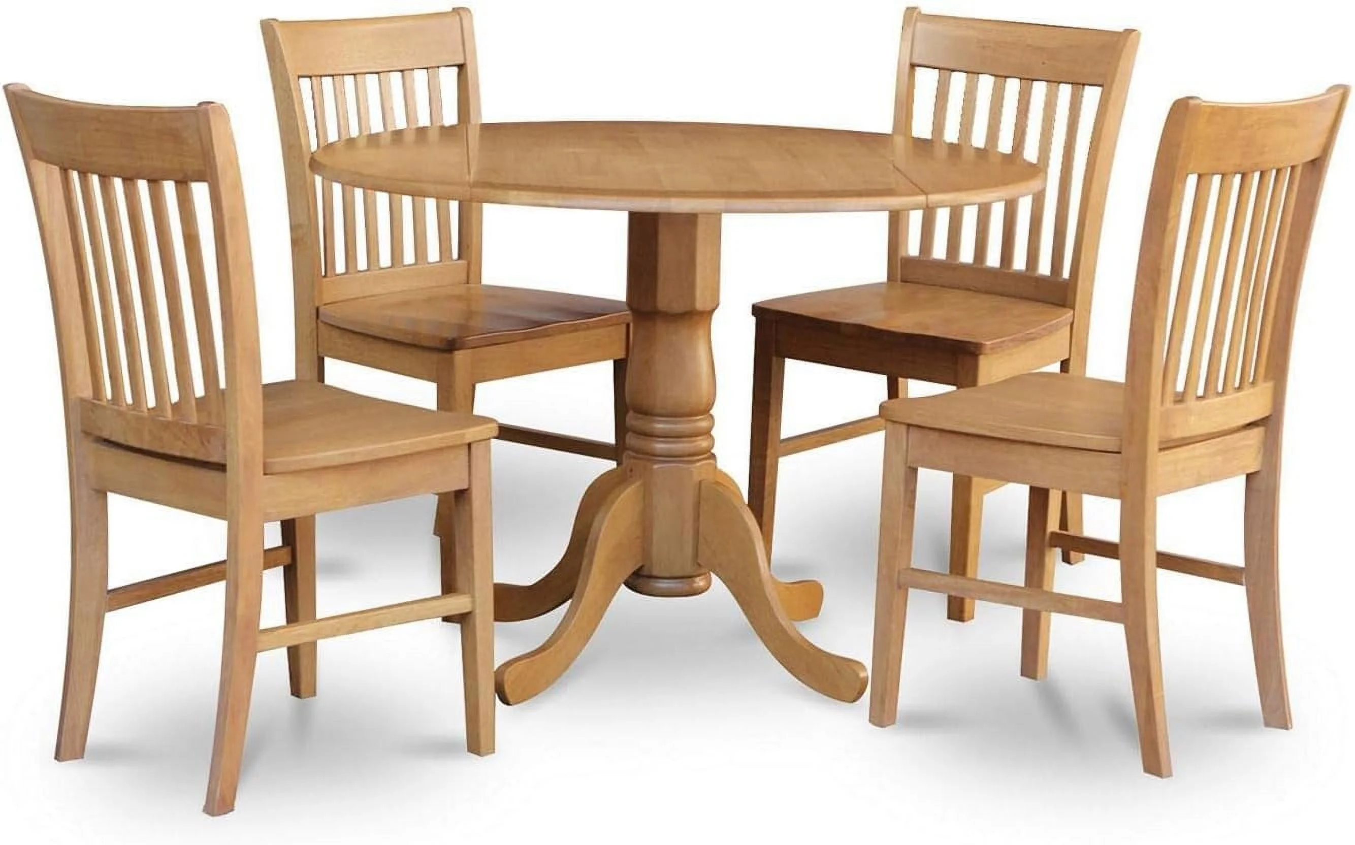 YANPO DLNO5-OAK-W Dublin 5 Piece Modern Set Includes a Round Wooden Table with Dropleaf and 4 Dining Chairs, 42x42 Inch
