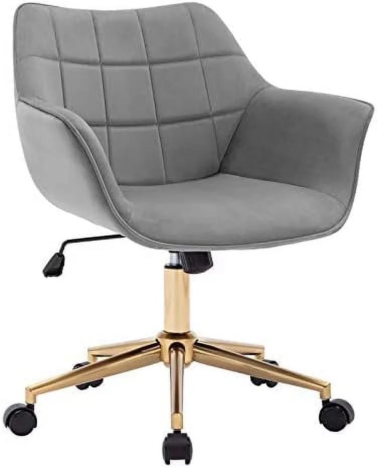GVJMTKP Duhome  Office Chair Velvet Desk Chair with Gold Metal Base with Mid Back Cute Ergonomic Computer Desk Chair Task Chair with Arms  Wheels Adjustable Swivel 1PCS (Grey Velvet)