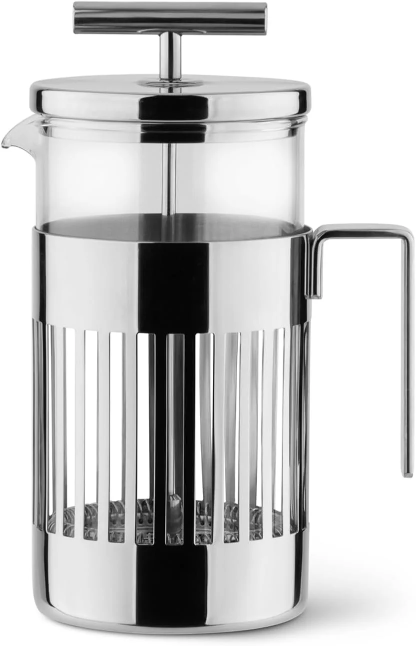 - Design Press Filter Coffee Maker, 18/10 Stainless Steel, Mirror Polished And Glass, 8 Cups,Silver