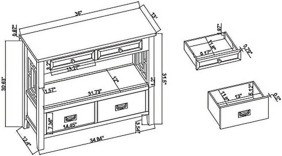 Console Table Farmhouse Entryway Table with 4 Drawers and  Shelf Wood Entry Sofa Table Sideboard Cabinet for Living Room Kitchen Dining Room Brown