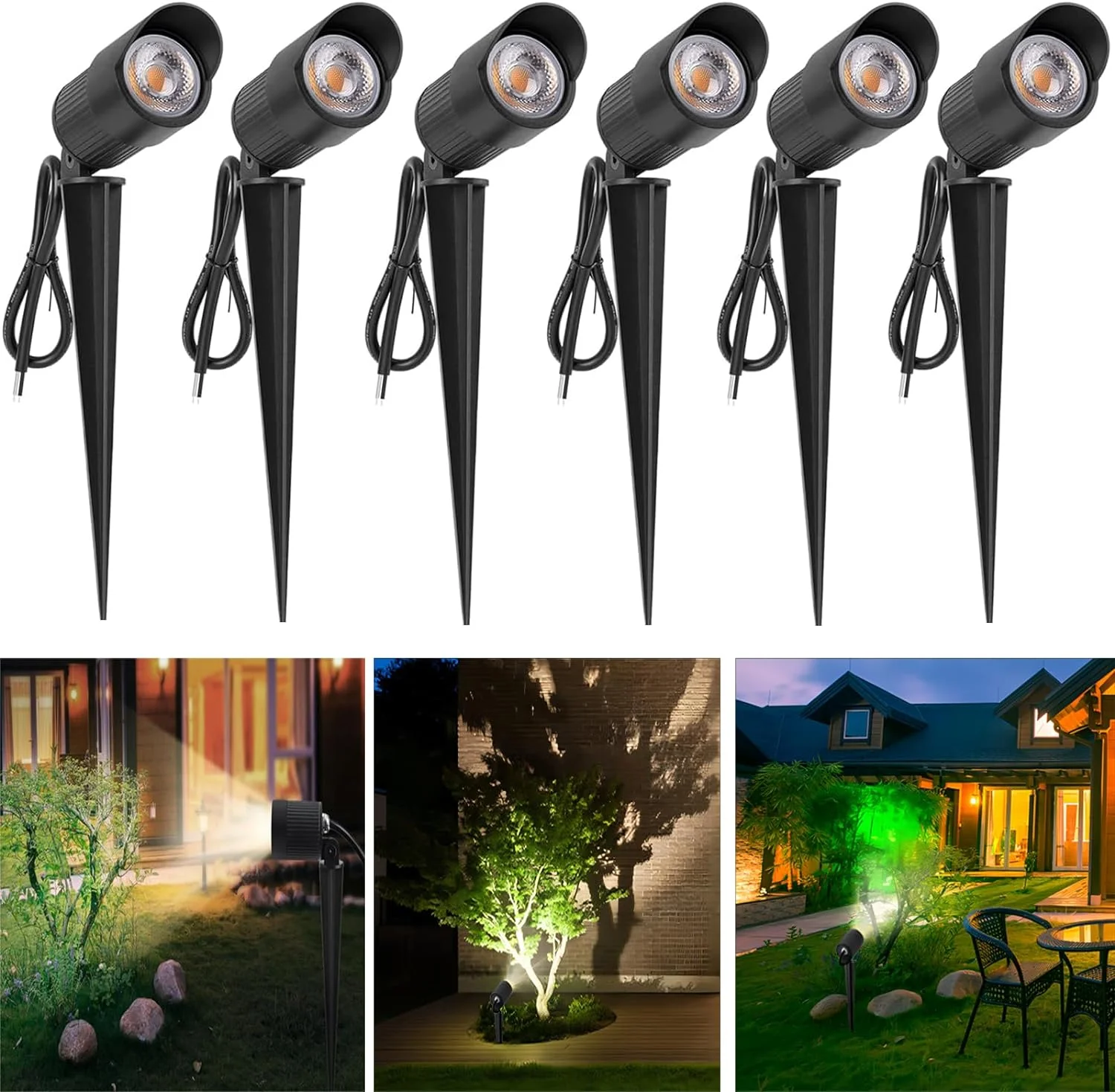 RNEHON 7W LED Landscape Lighting Outdoor Spotlight, 12V-24V AC/DC Low Voltage Garden Pathway Lights Warm White IP67 Waterproof for Driveway, Yard,Lawn,Patio,Outdoor Lights(6 Pack)
