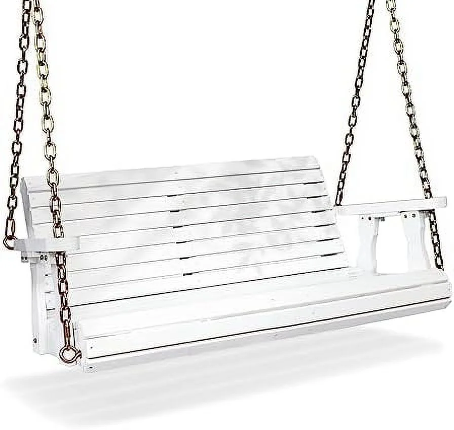 JYHOME Upgraded Patio Wooden Porch Swing for Courtyard & Garden  Heavy Duty 880 LBS Swing Chair Bench with Hanging Chains for Outdoors (5 FT  White)