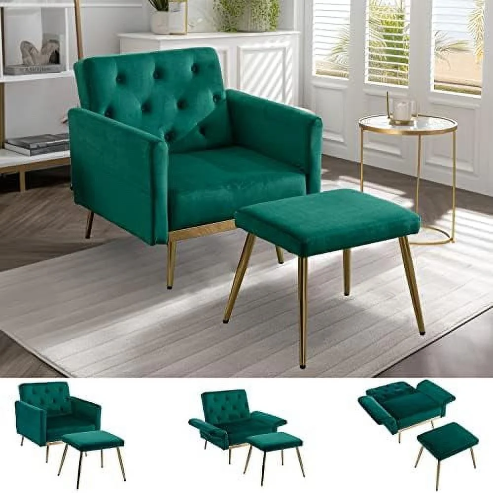 xrboomlife Adjustable Accent Chair with Ottoman  Lounge Chair and Ottoman  Convertible Recliner Chaise Lounge  Mid Century Modern Armchair  Sofa Chair for Living Room Bedroom (Mustard Vel