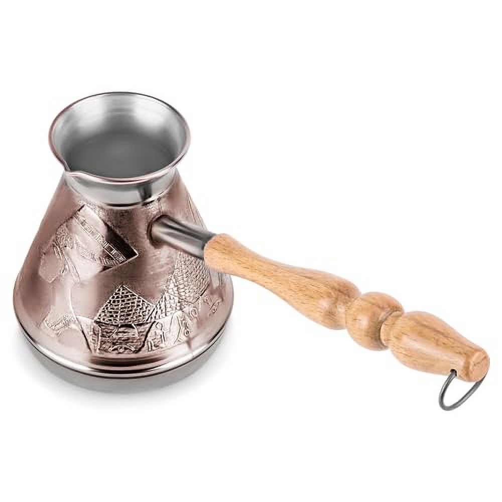 Turkish Cezve 14 Fl Oz 400 ML Leopard Copper Cezve Large Turka Turkish Coffee Pot Greek Arabic Coffee Pot with Wooden Handle Jezve Maker