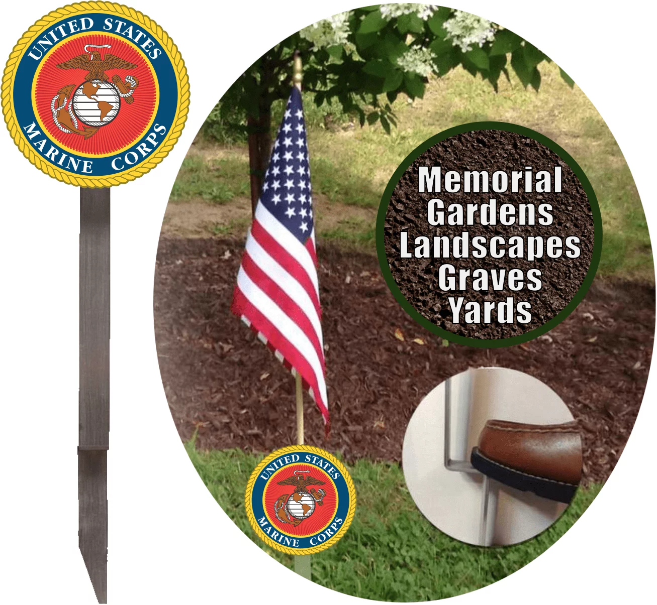 U.S. Marine Corps Flag Holder Grave Marker with 8x12 American Flag