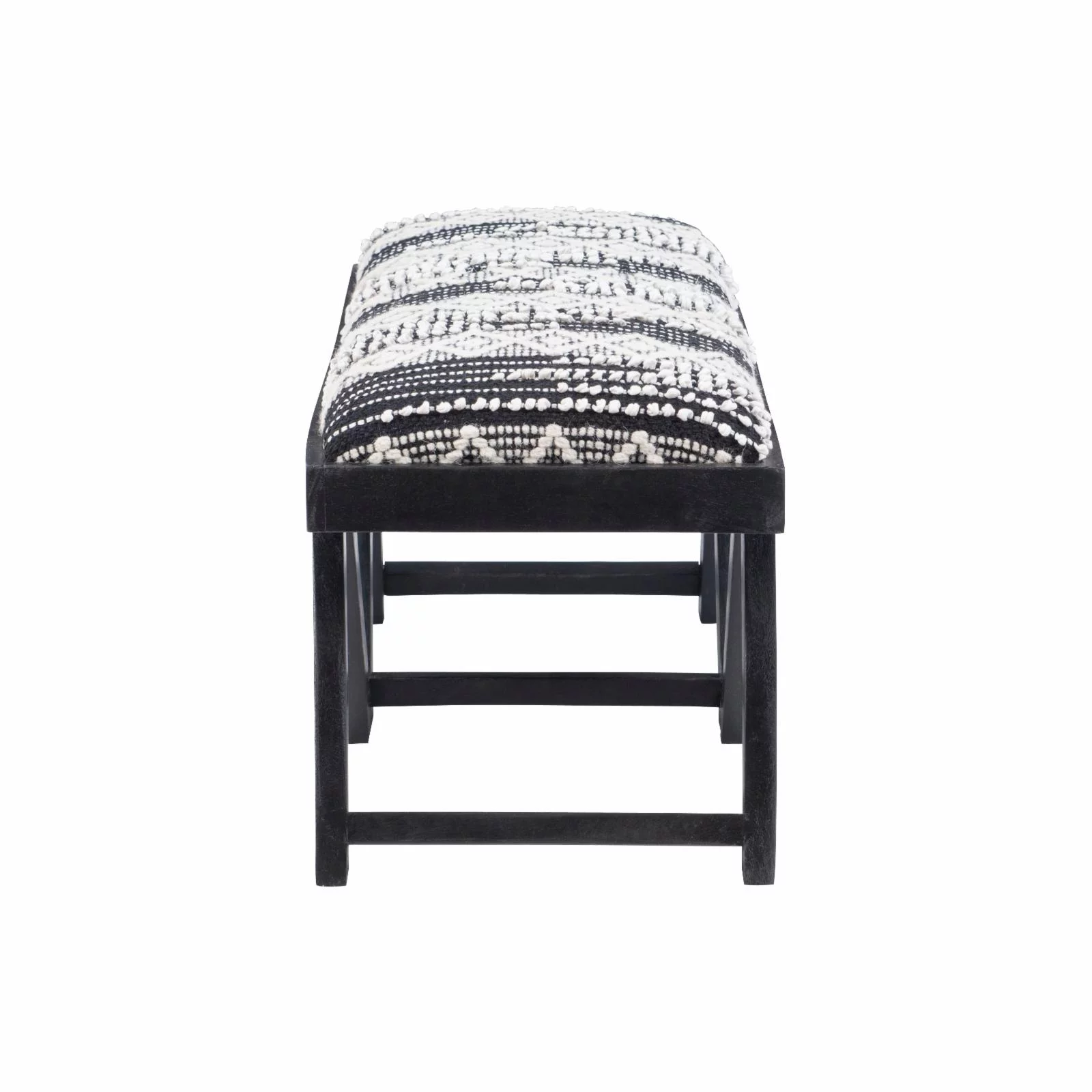 Powell Byan Bench - Black with Black and White Handwoven Geomatric Pattern Fabric