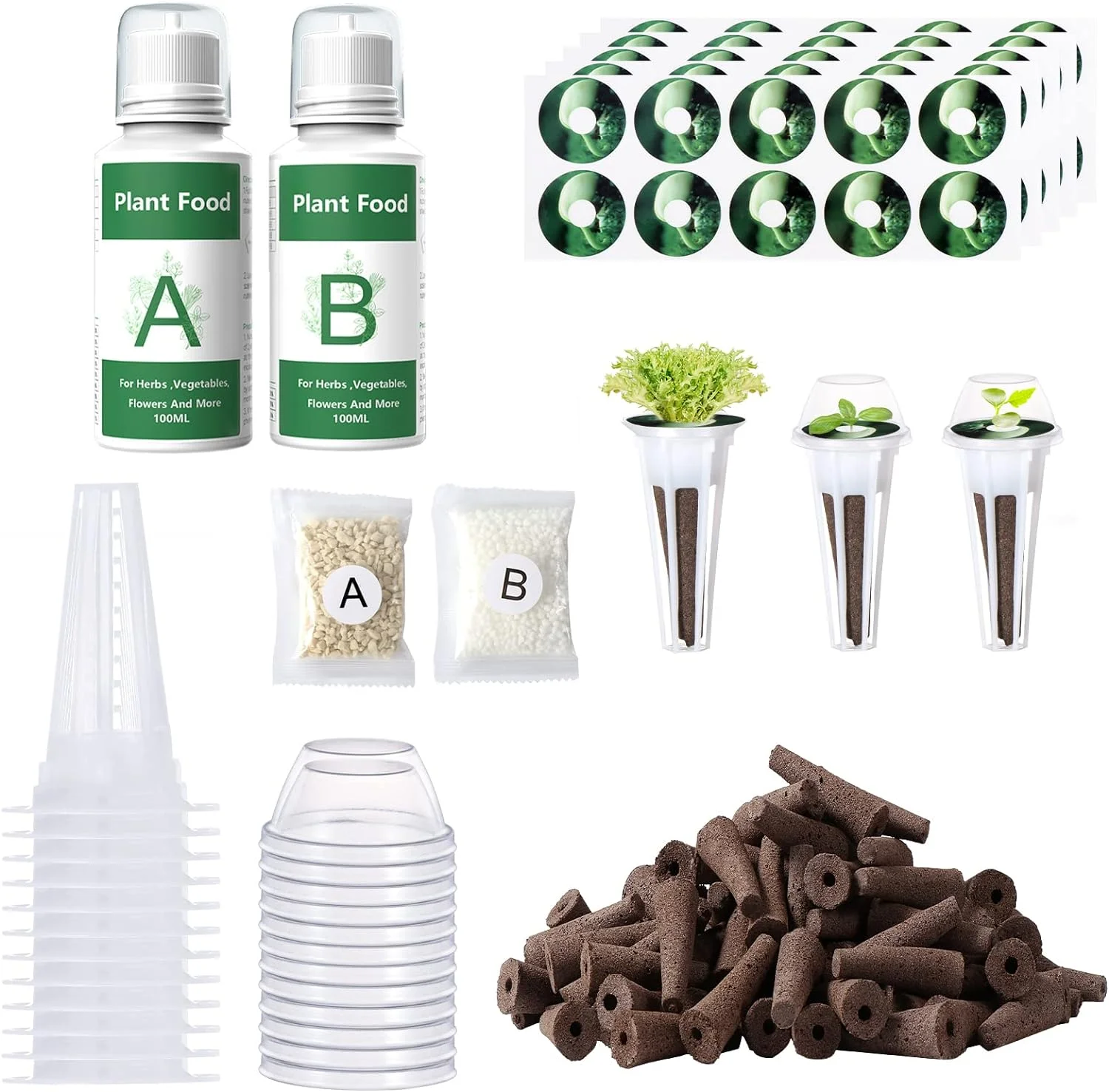 178pcs Seed Pod Kit for Aerogarden, Grow Anything Kit with 100Grow Sponges, A&B Nutrient Plant Food, 50Labels, 12Grow Baskets, 12Grow Domes, Compatible with Hydroponics Supplies from All Brands