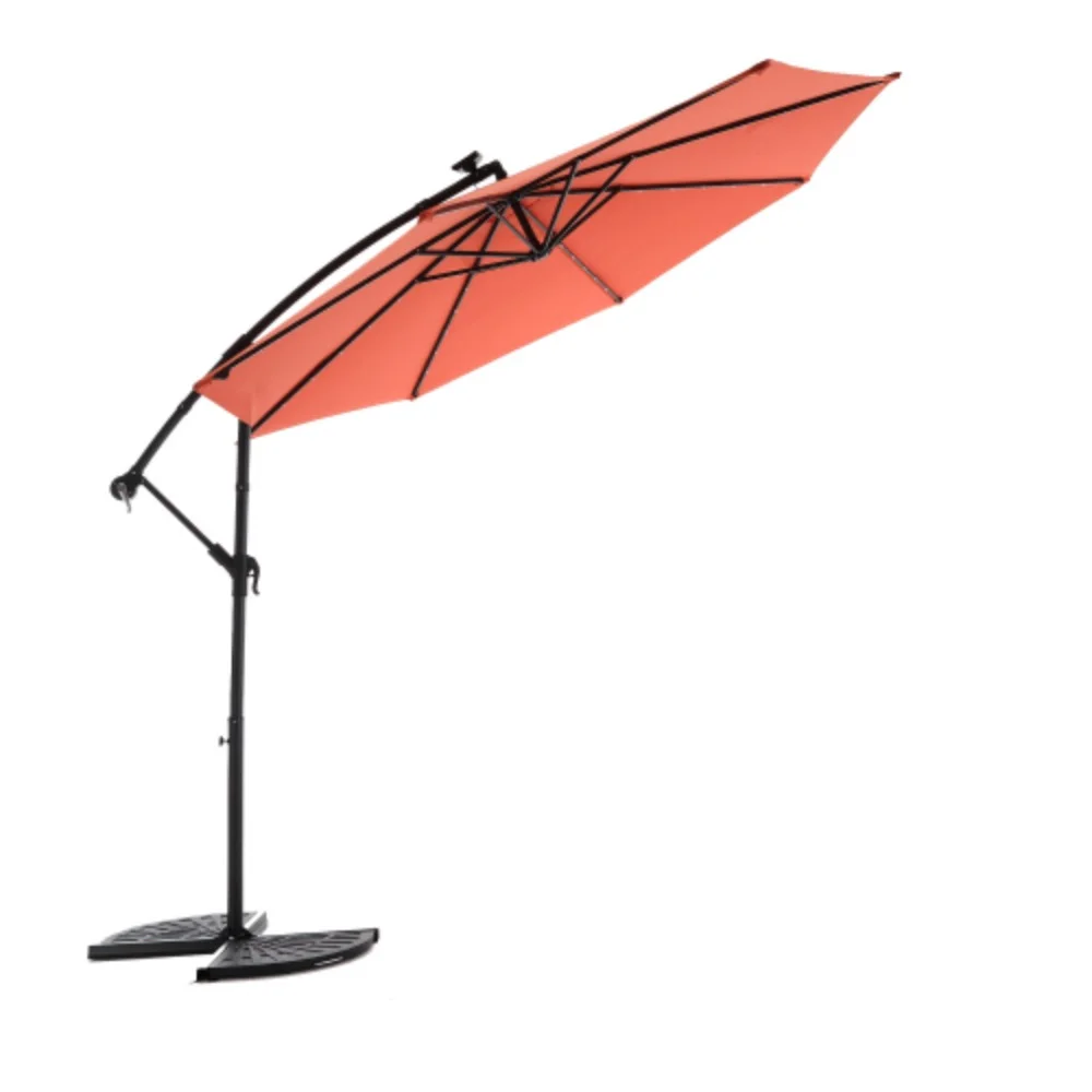 10ft Solar LED Offset Hanging Market Patio Umbrella (orange )  Orange + Steel + Garden & Outdoor + No