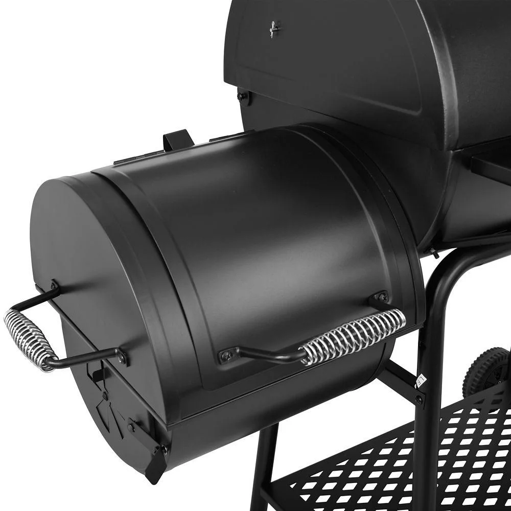 Royal Gourmet Charcoal Barrel Grill with Offset Smoker, Front and Bottom Shelves, 811 sq. in., Backyard Cooking, Black, CC1830F