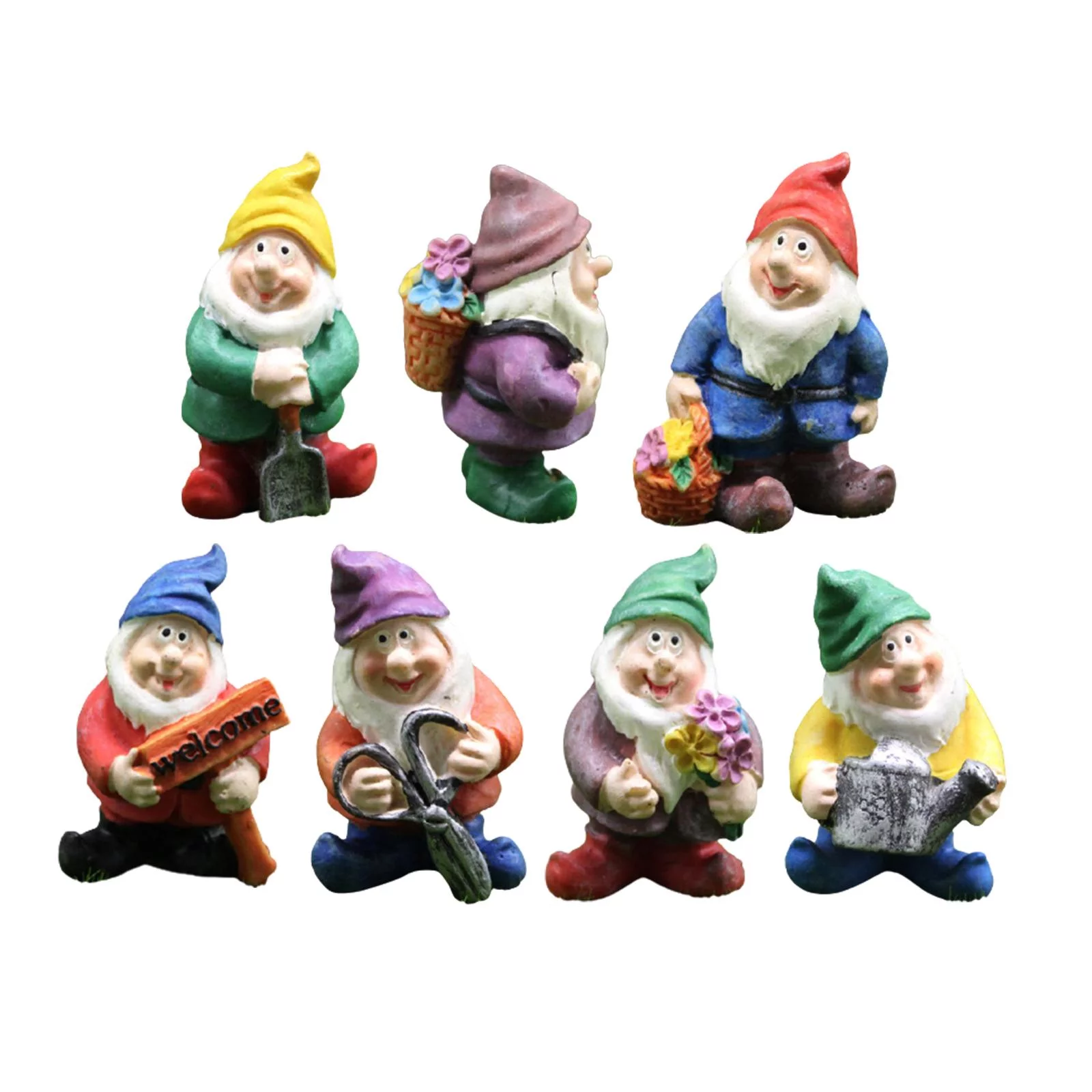 7pcs Resin Naughty Garden Gnome Garden Statue Christmas Resin Gnome Dress Up Decoration Gnome Accessories