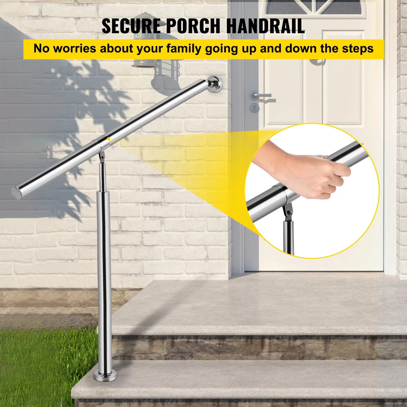 VEVOR 1 Step Handrail Stainless Steel Stair Railing for in-and Outdoor Use Metal Hand Rails for Steps, 80 x 90 CM, Silver