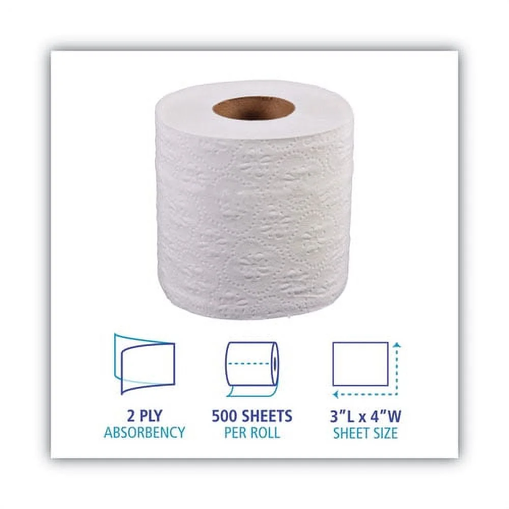 2-Ply Toilet Tissue, Standard, Septic Safe, White, 4 x 3, 500 Sheets/Roll, 96 Rolls/Carton | Bundle of 2 Cartons