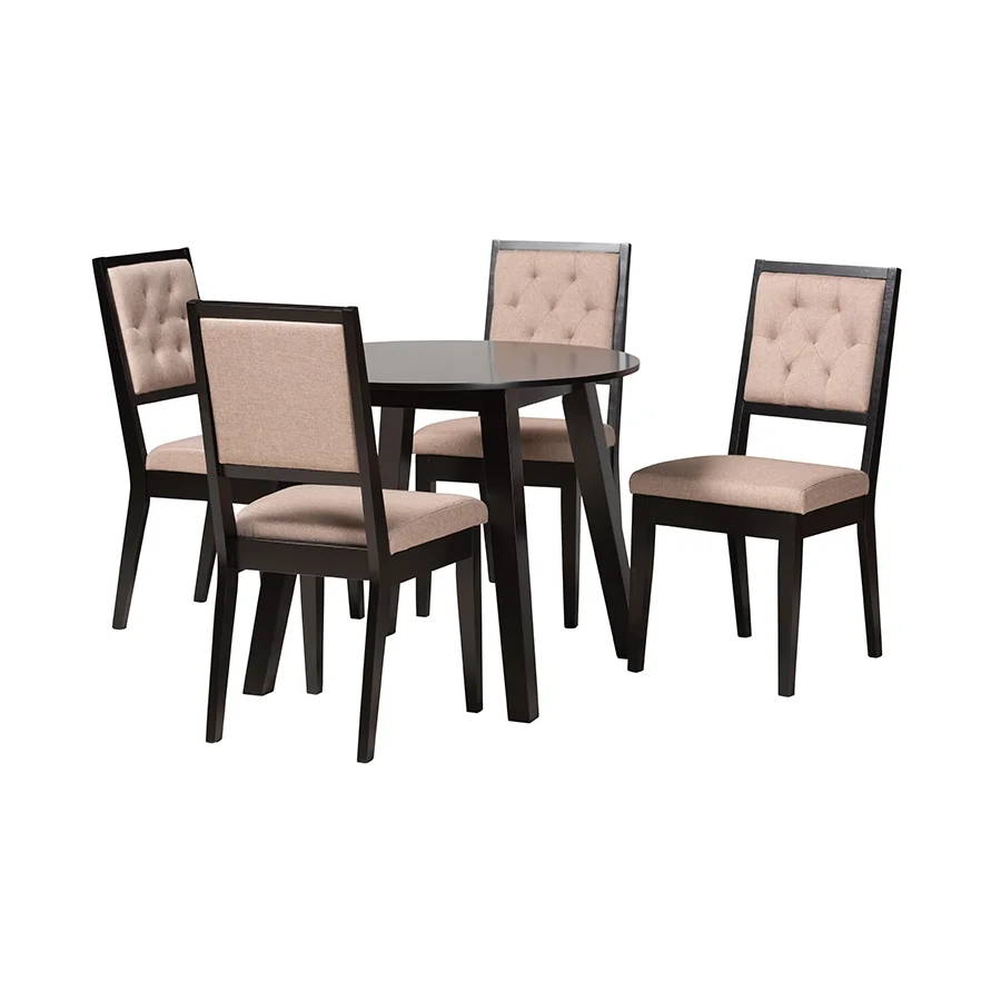 Baxton Studio Alani Modern Beige Fabric and Dark Brown Finished Wood 5-Piece Dining Set