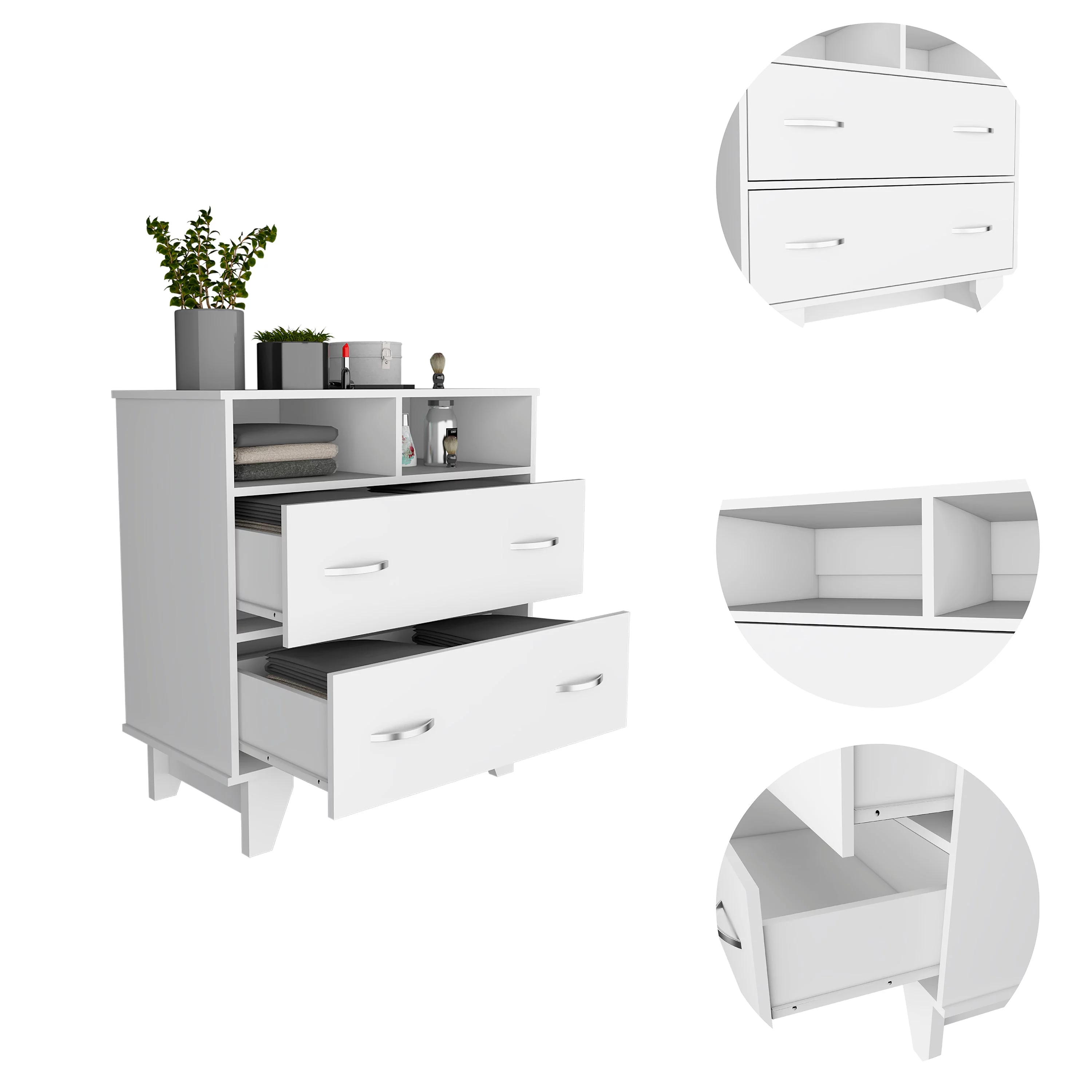 Boahaus Leymah Dresser, 2 Drawers and 2 Shelves, White