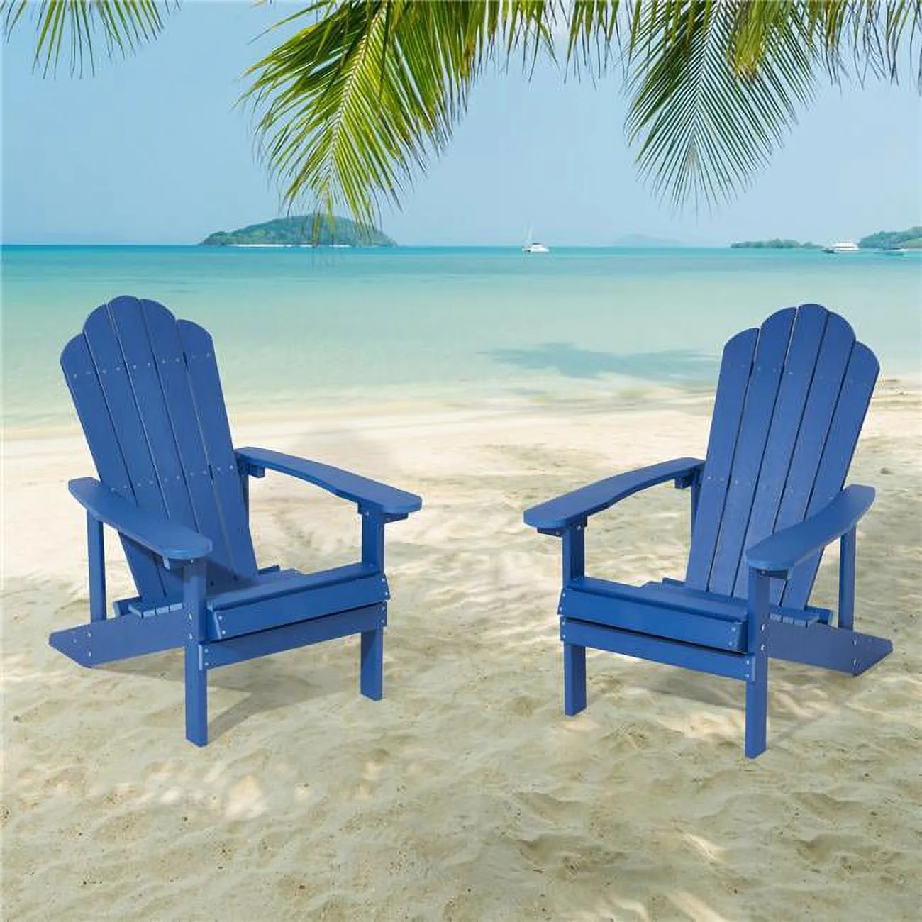 SANLUCE UN-SM-33-NY-2 Weather Resistant Navy Blue Plastic Adirondack Chair (Set of 2)
