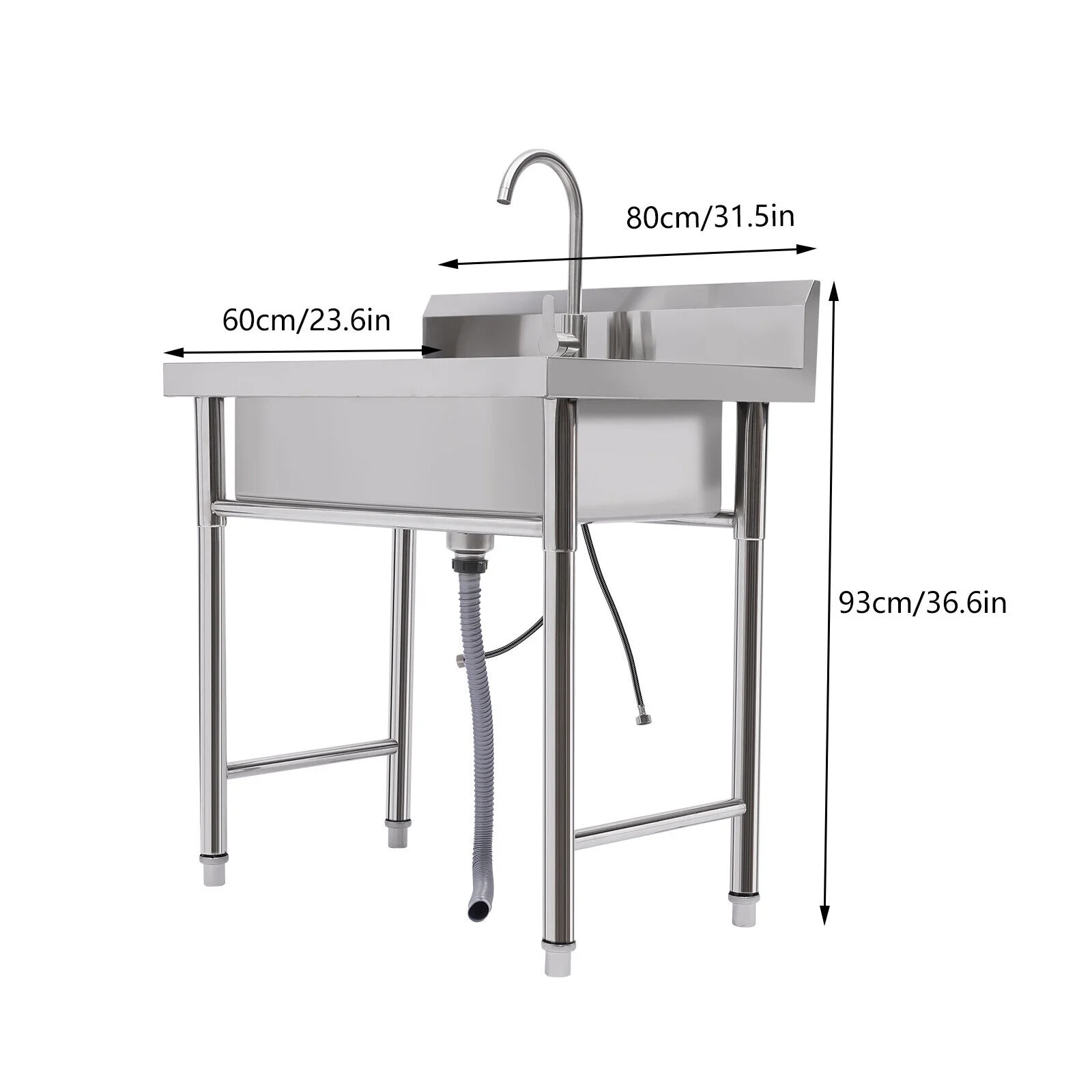 Miumaeov Stainless Steel Commercial Sink with Single Compartment Free Standing Kitchen Prep & Utility Sink With Faucet