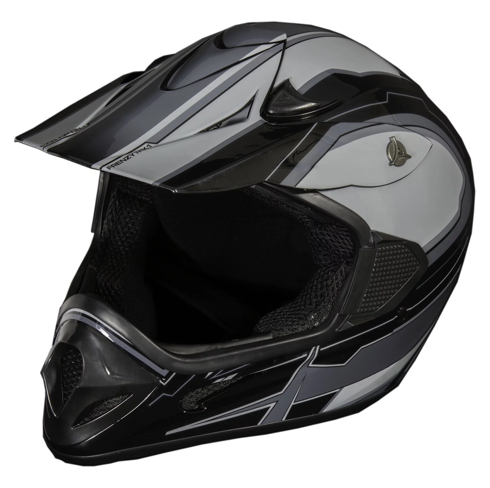 FRENZY Adult MX Helmet, DOT Approved, Black-Grey, XL