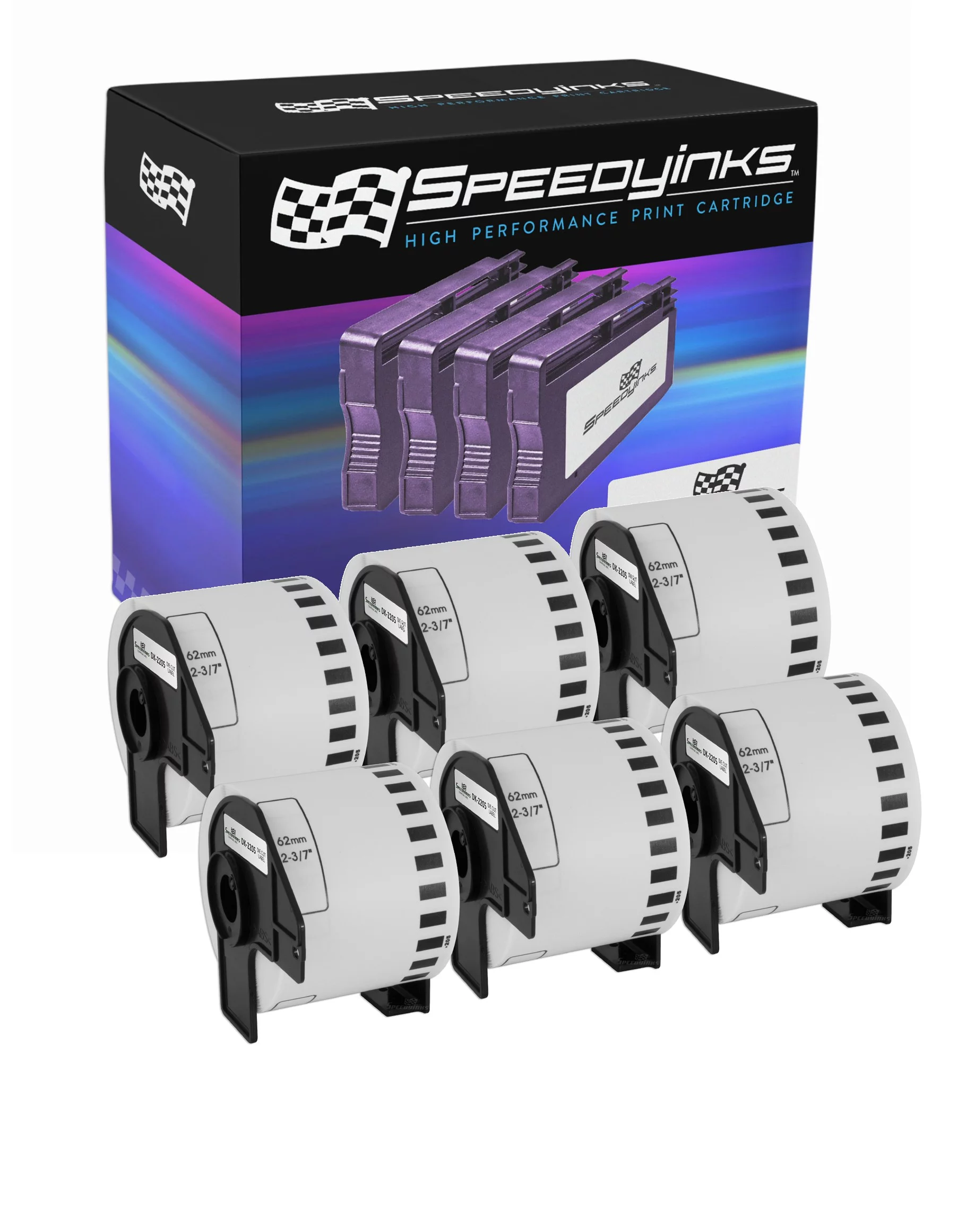 Speedy Compatible Paper Label Tape Replacement for DK-2205 | 2.4 in x 100 ft (White, 6-Pack)